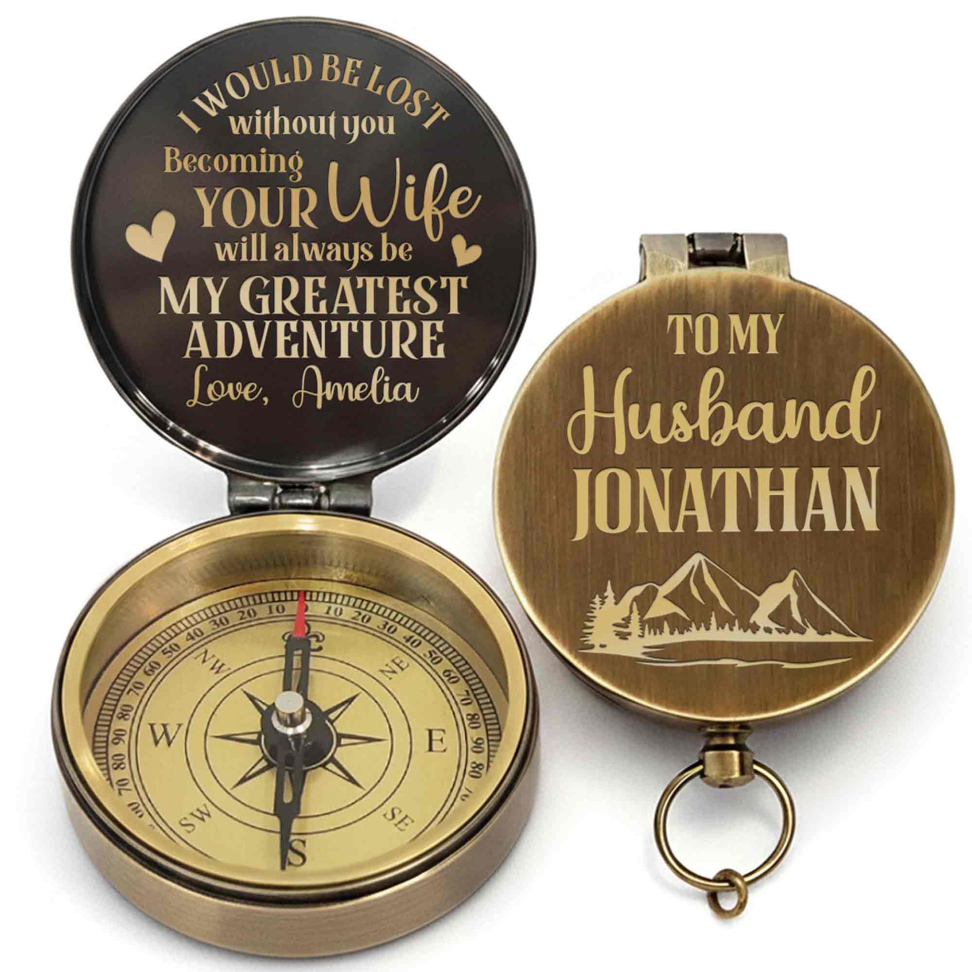 Personalized Engraved Brass Compass Custom Gift for Husband