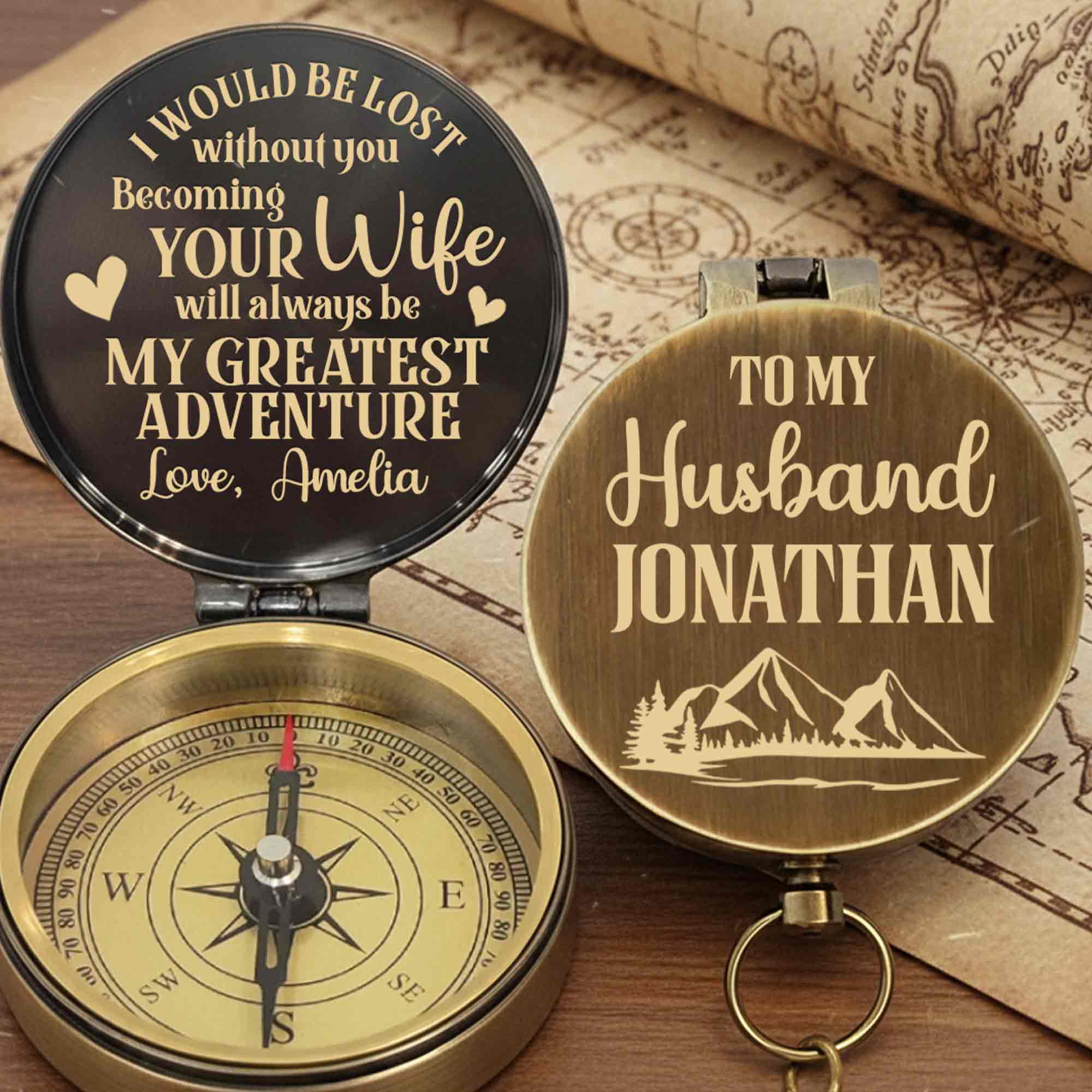 Personalized Engraved Brass Compass Custom Gift for Husband