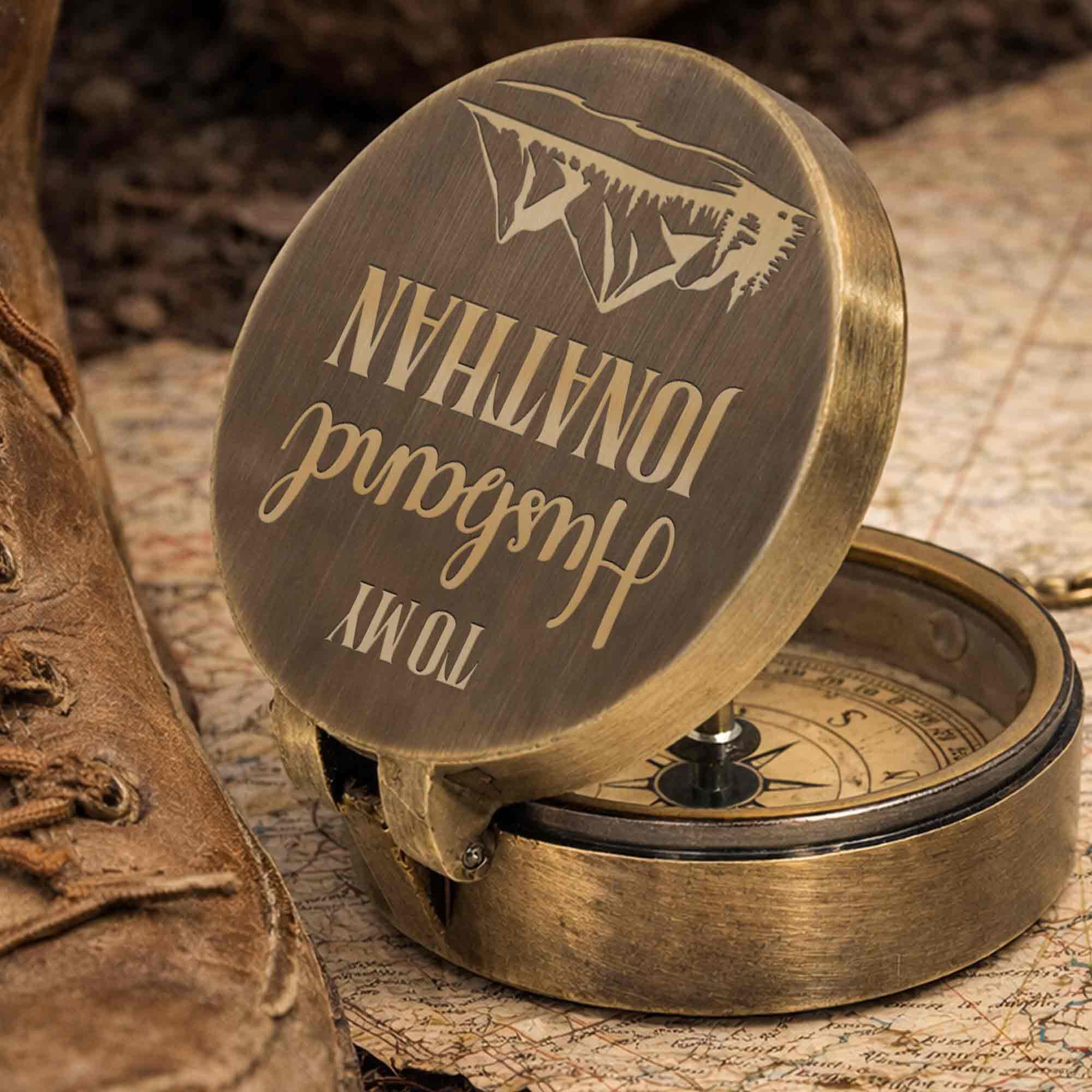 Personalized Engraved Brass Compass Custom Gift for Husband