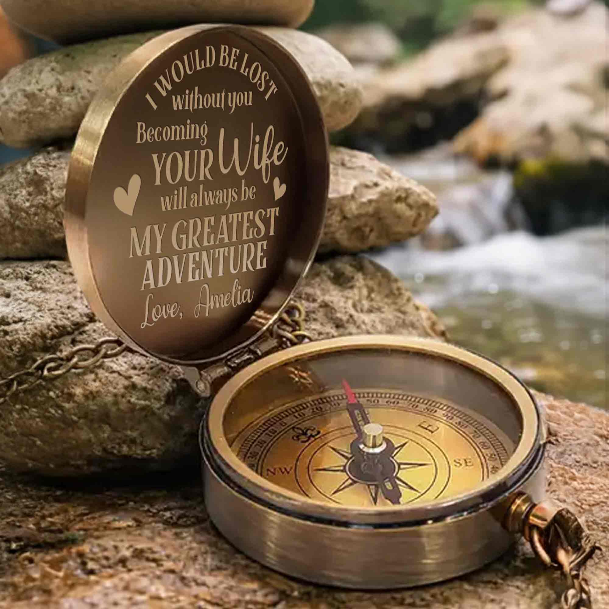 Personalized Engraved Brass Compass Custom Gift for Husband