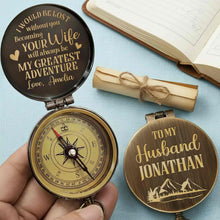 Load image into Gallery viewer, Personalized Engraved Brass Compass Custom Gift for Husband

