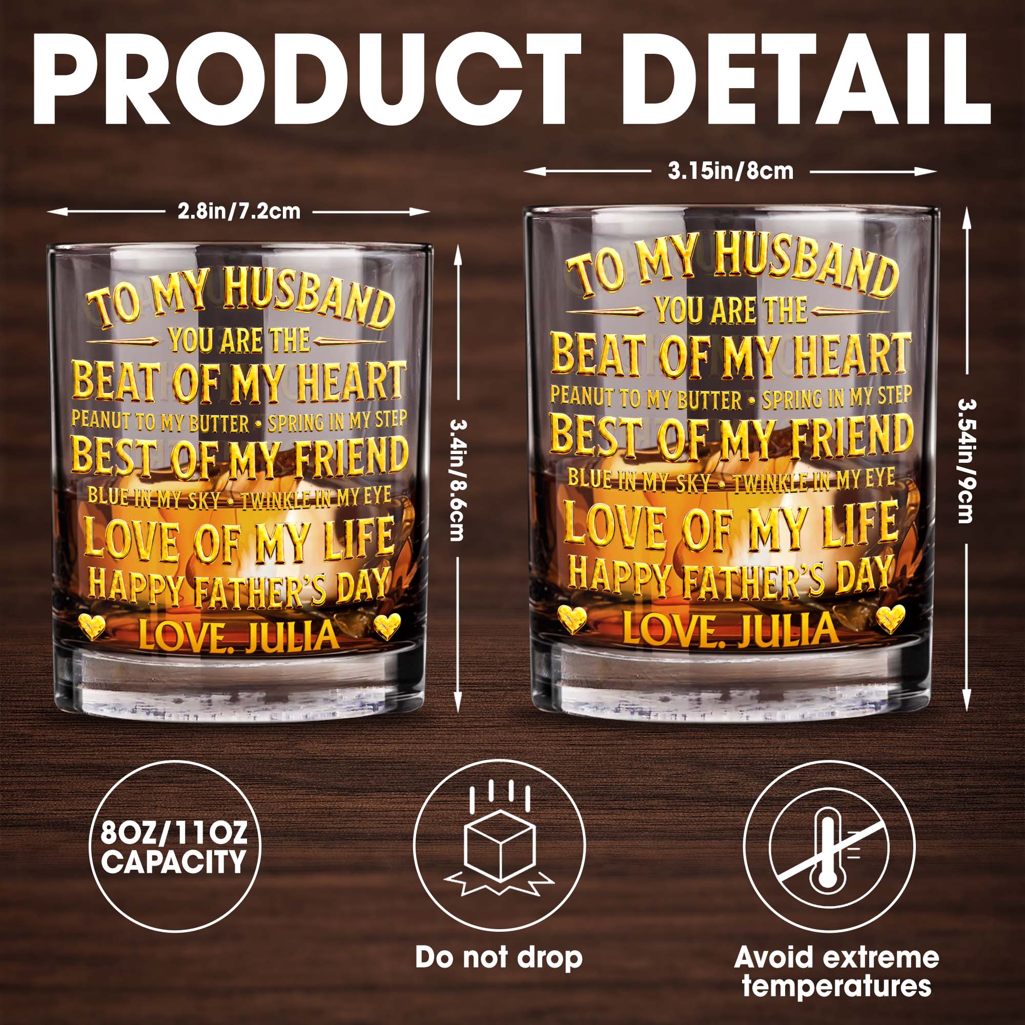 Personalized Custom Whiskey Glass Unique Gift for Husband