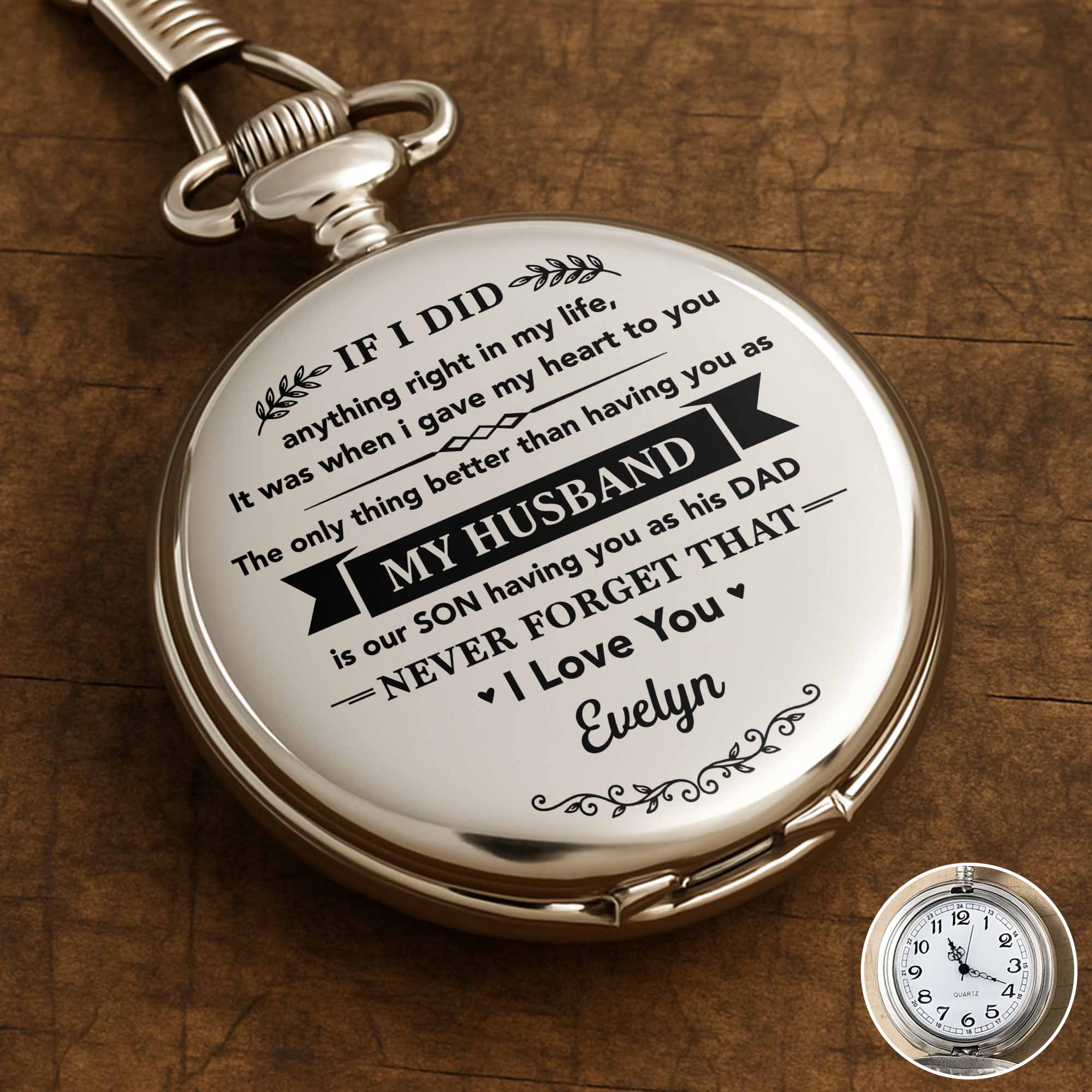 Personalized Silver Pocket Watch Custom Engraving Gift for Husband