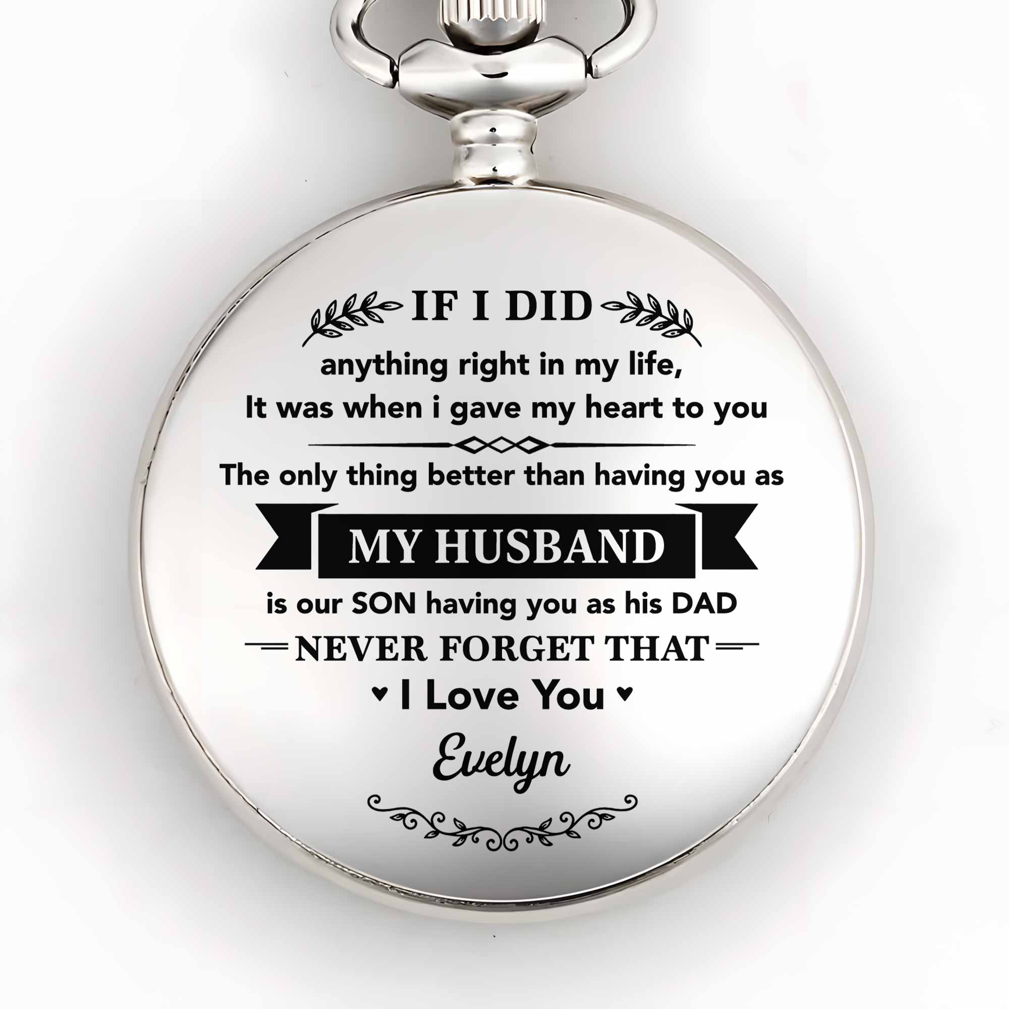 Personalized Silver Pocket Watch Custom Engraving Gift for Husband