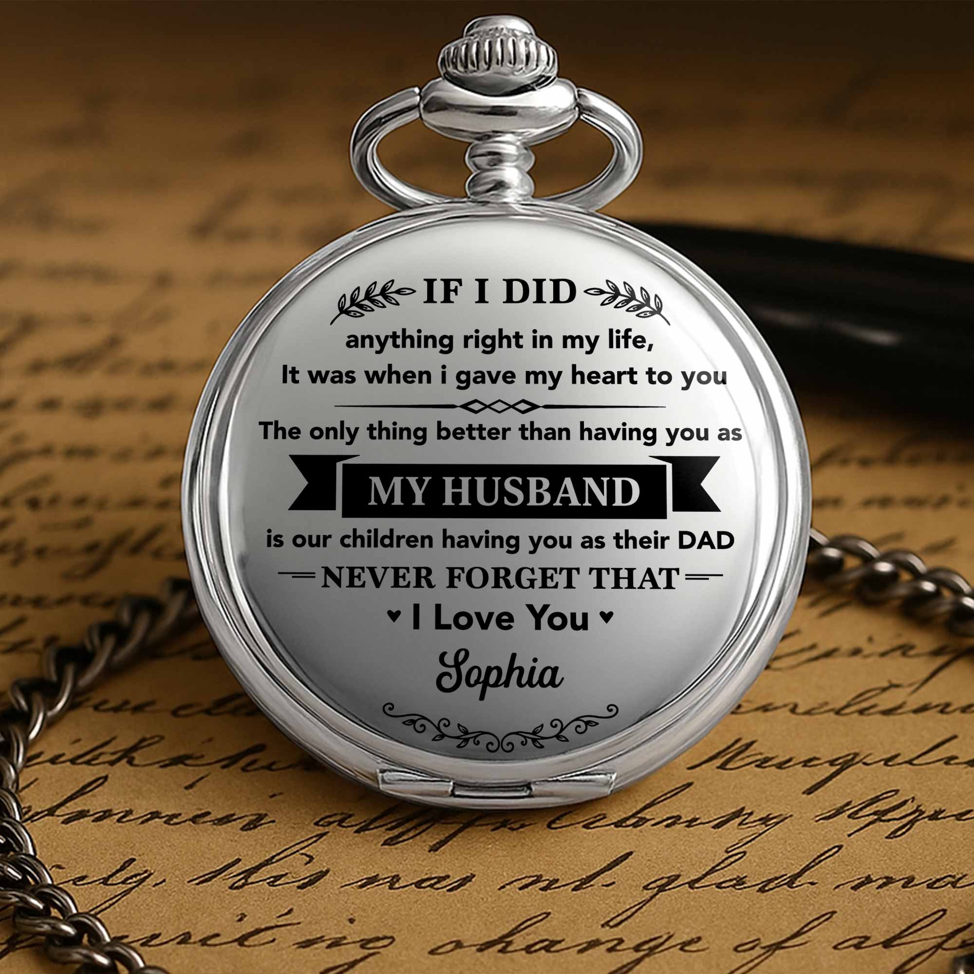 Personalized Silver Pocket Watch Custom Engraving Gift for Husband