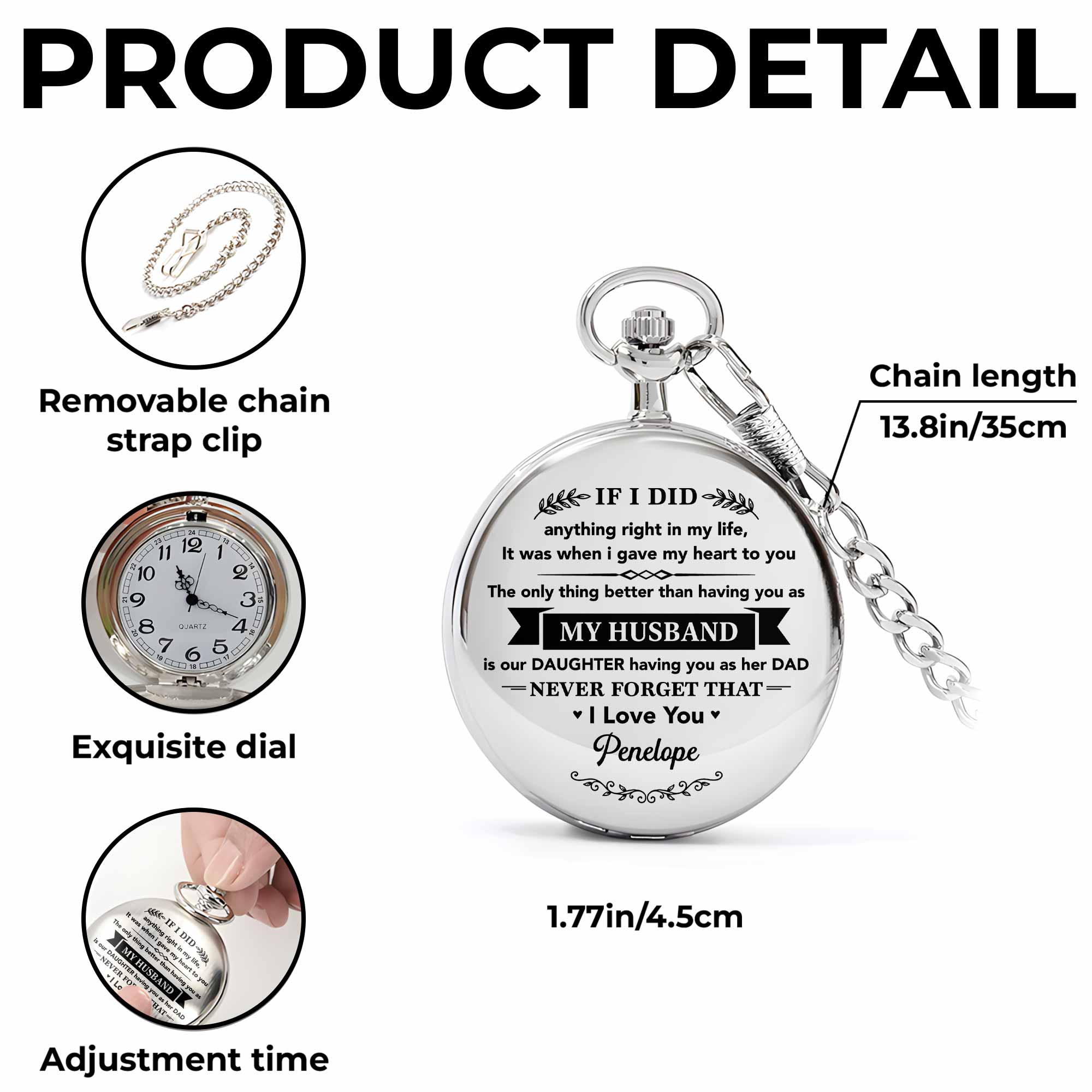 Personalized Silver Pocket Watch Custom Engraving Gift for Husband