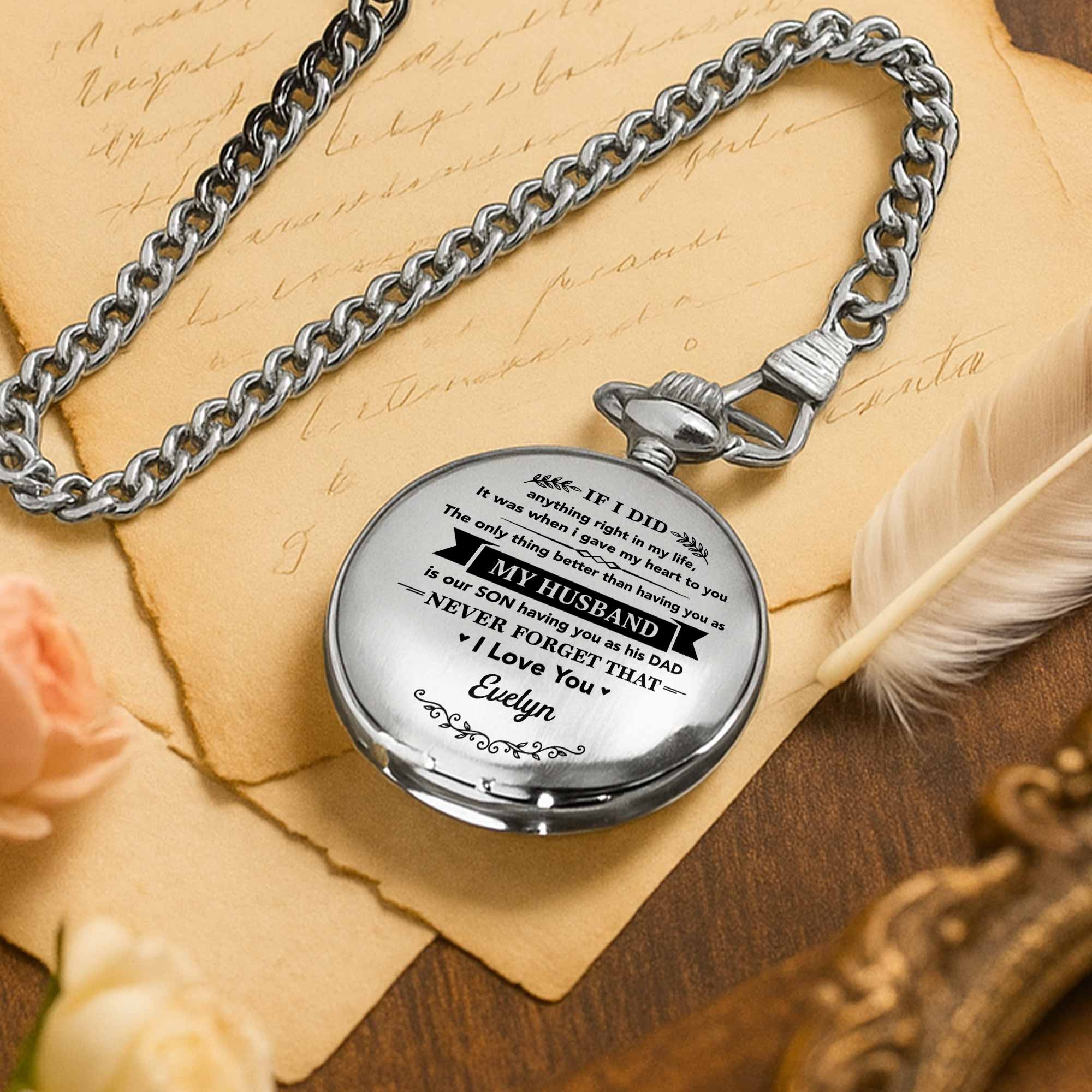 Personalized Silver Pocket Watch Custom Engraving Gift for Husband