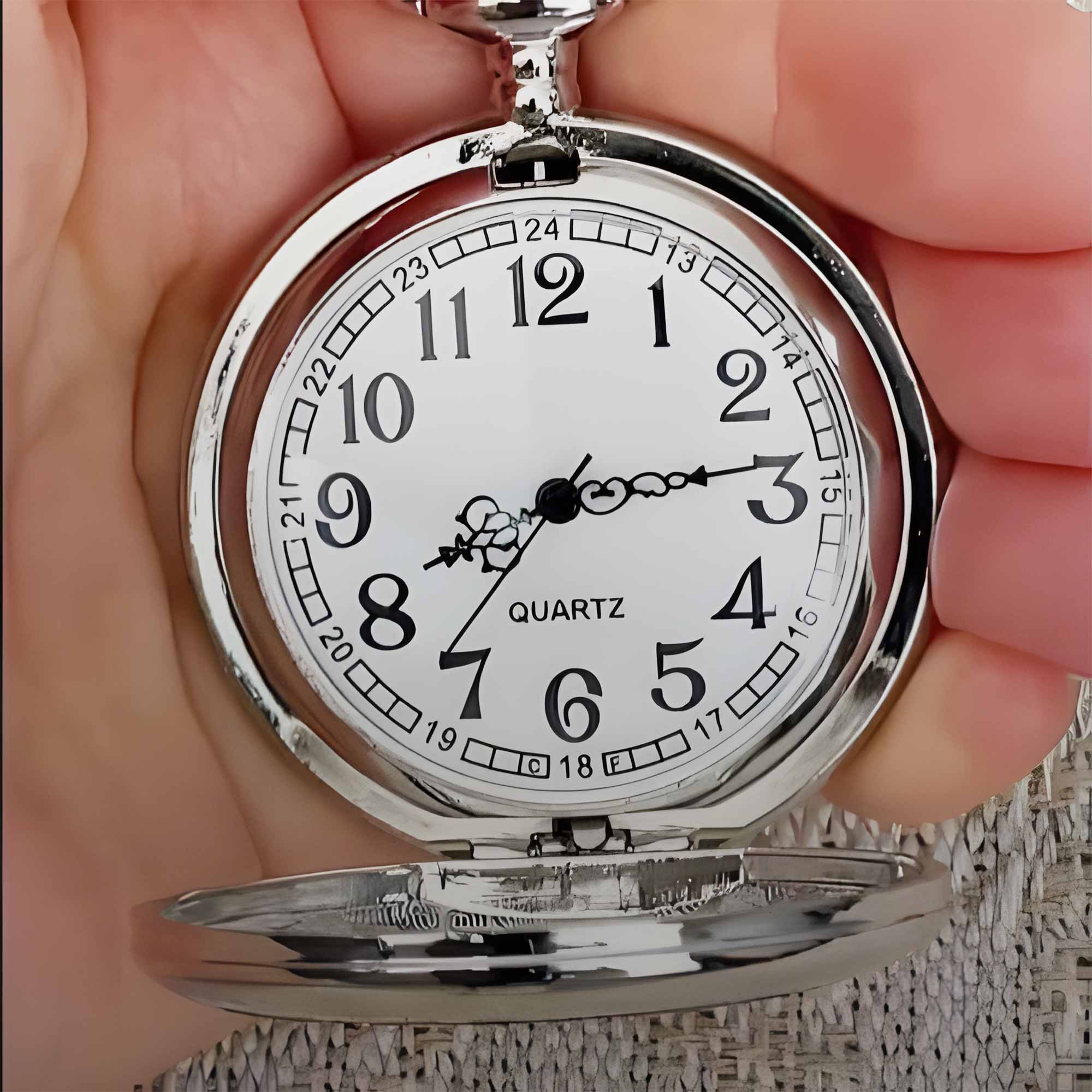 Personalized Silver Pocket Watch Custom Engraving Gift for Husband