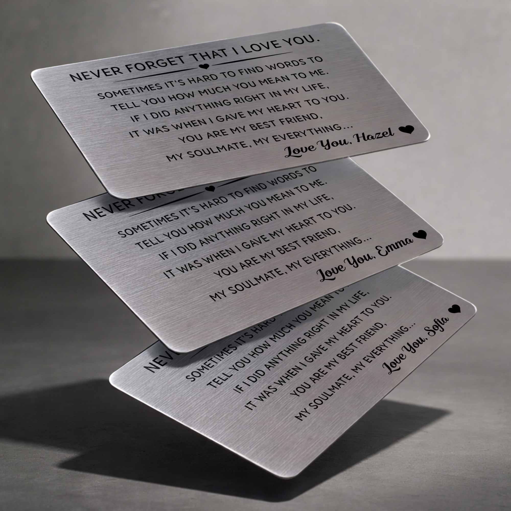 Personalized Aluminum Wallet Card Custom Love Message Gift for Couples