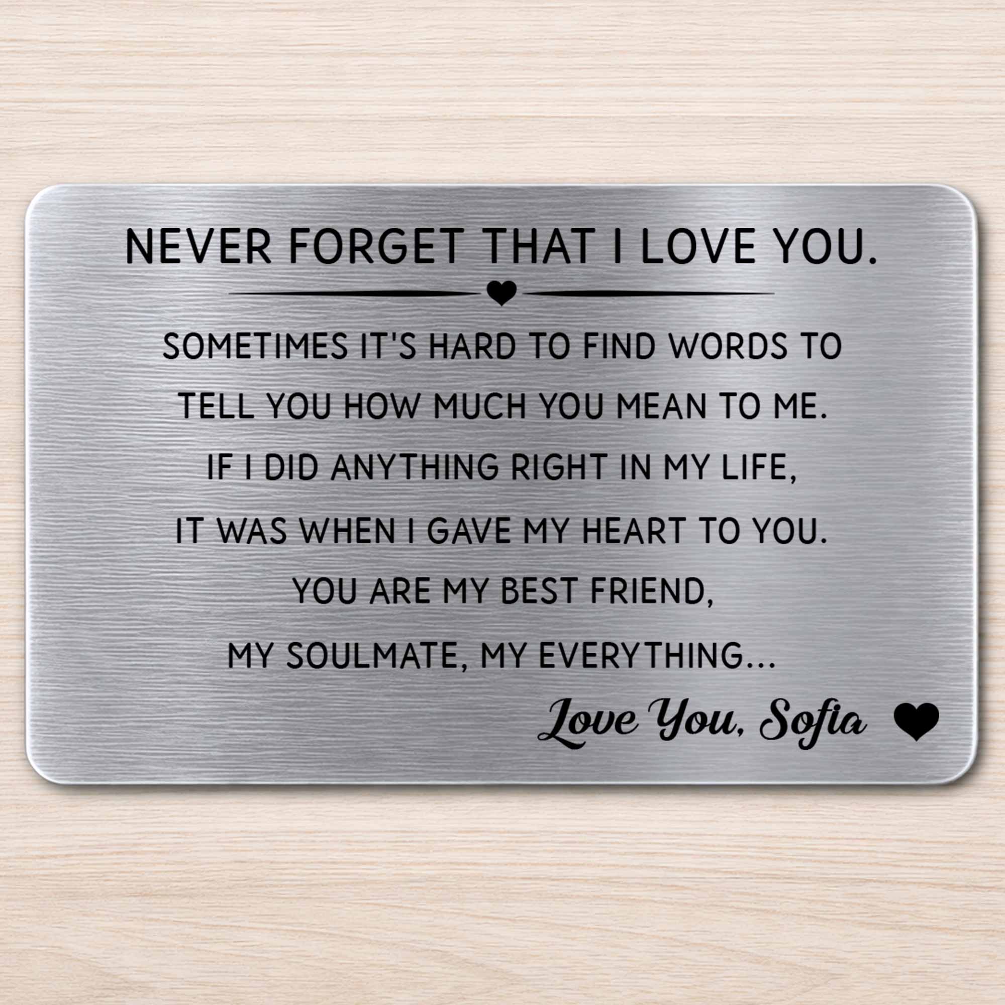 Personalized Aluminum Wallet Card Custom Love Message Gift for Couples