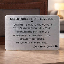 Load image into Gallery viewer, Personalized Aluminum Wallet Card Custom Love Message Gift for Couples
