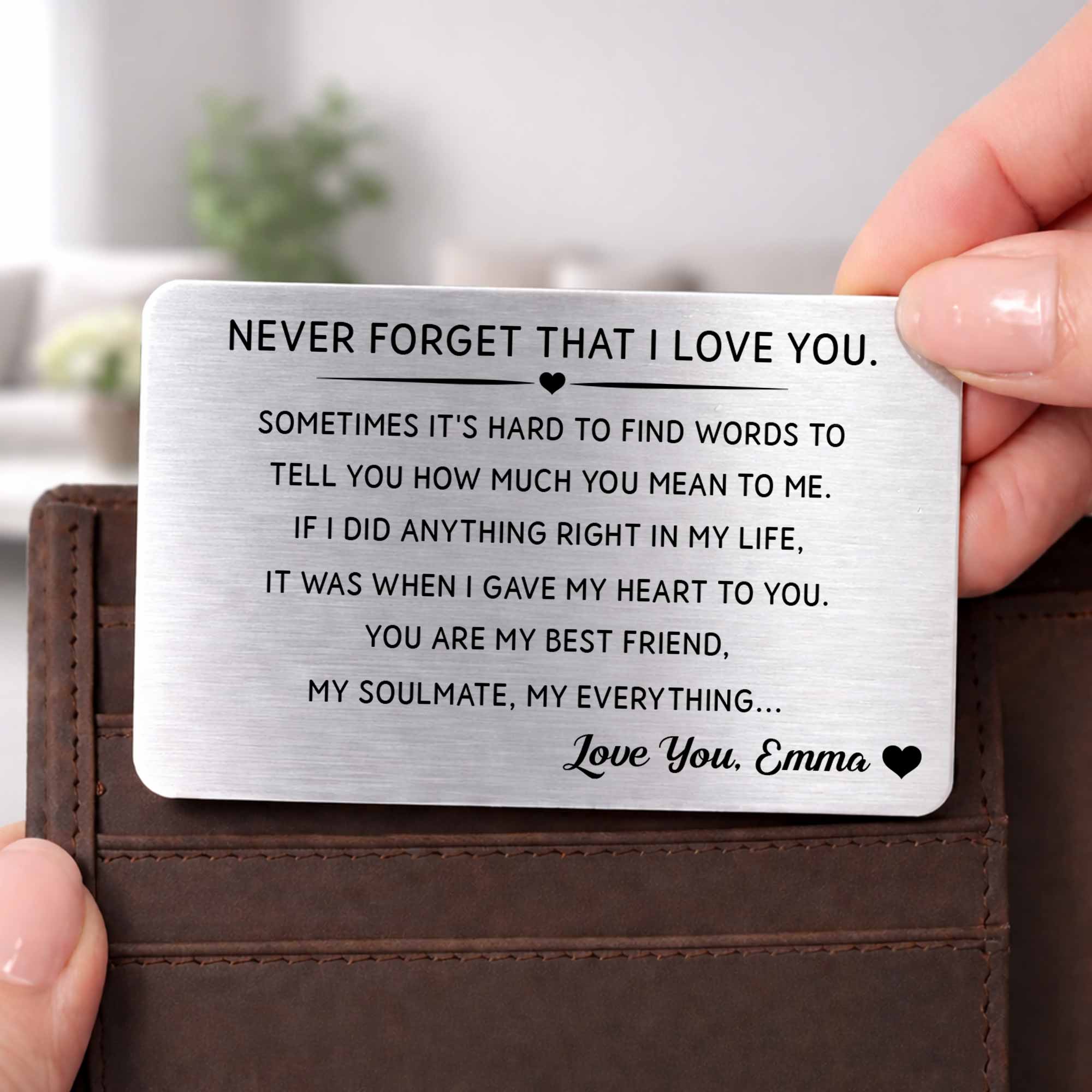 Personalized Aluminum Wallet Card Custom Love Message Gift for Couples