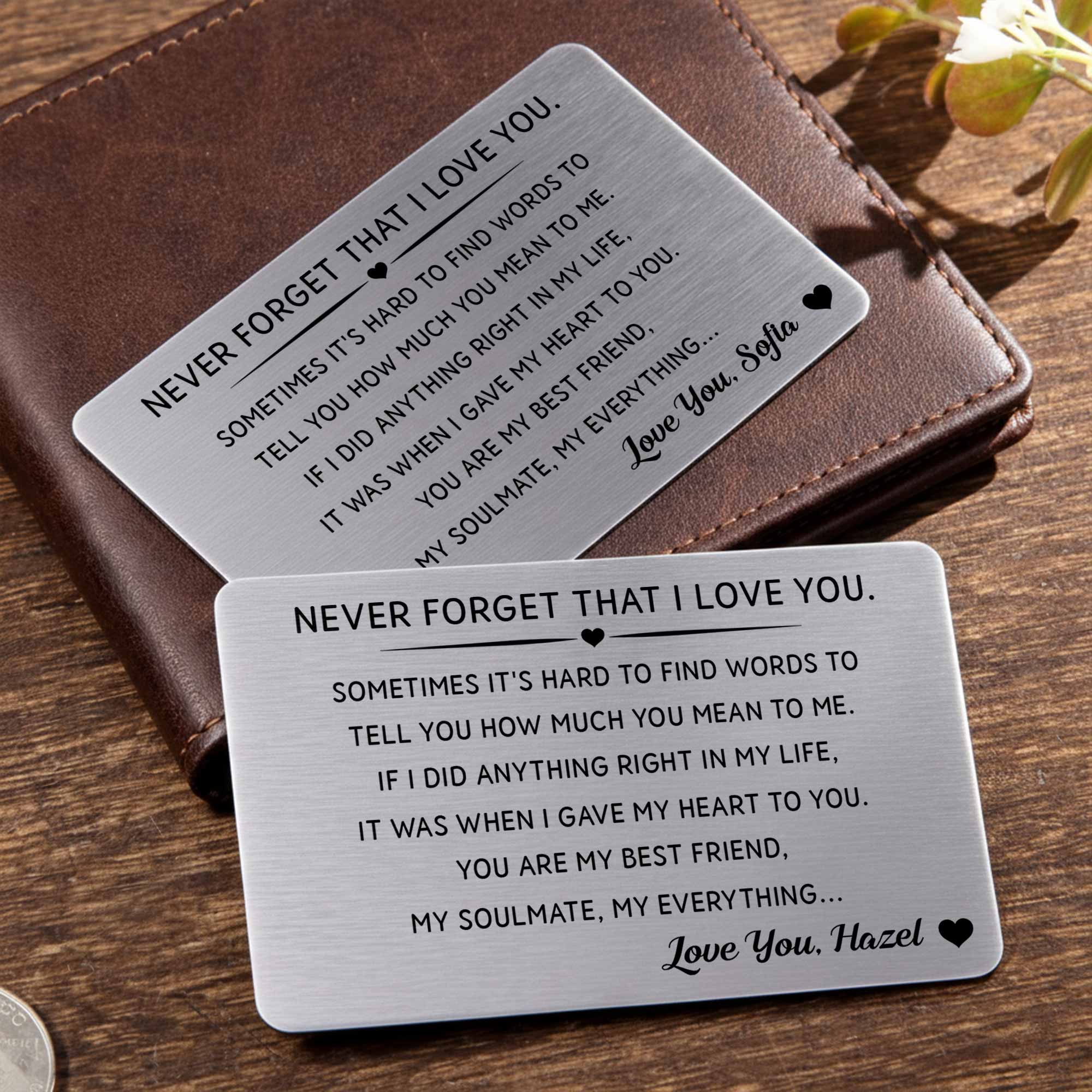 Personalized Aluminum Wallet Card Custom Love Message Gift for Couples