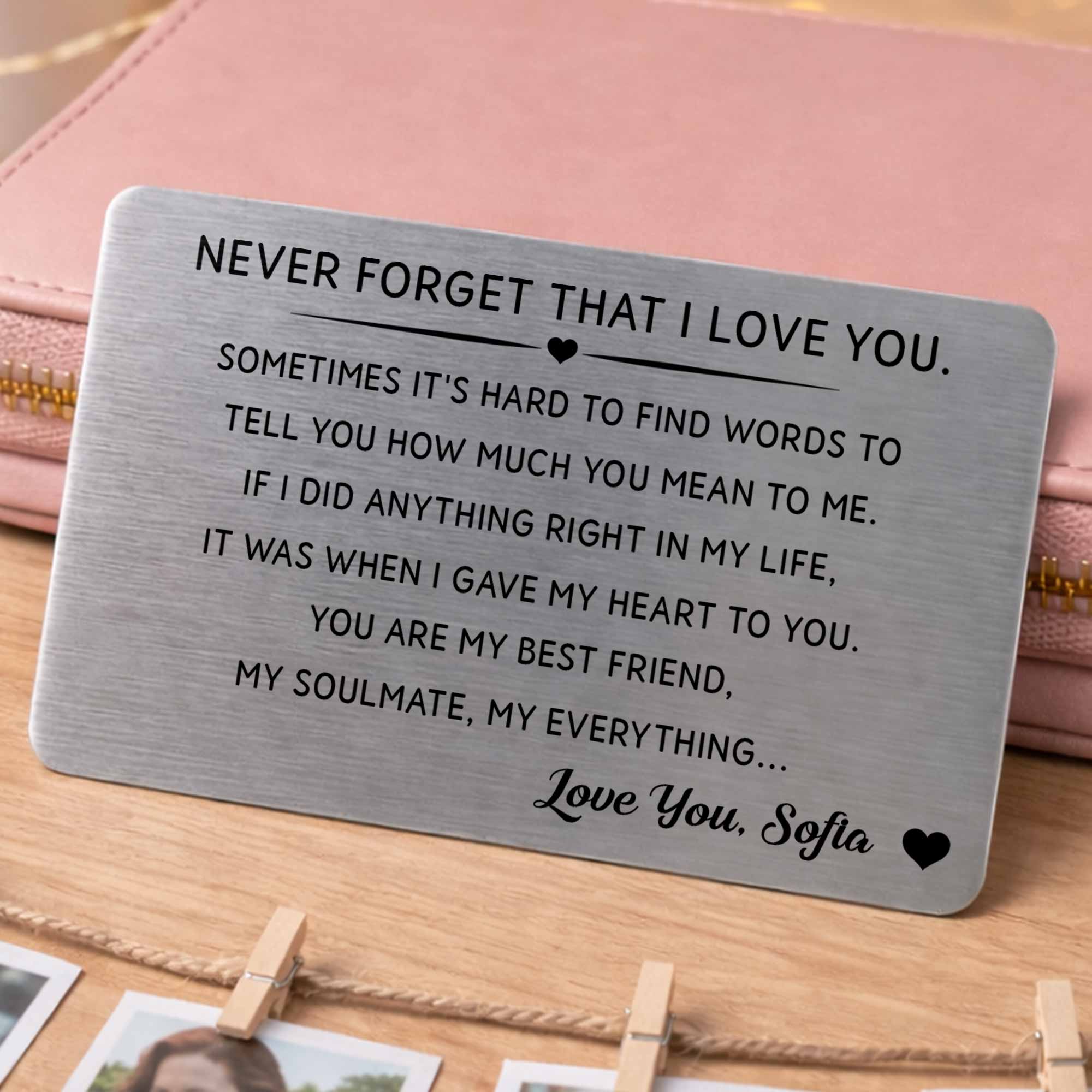 Personalized Aluminum Wallet Card Custom Love Message Gift for Couples