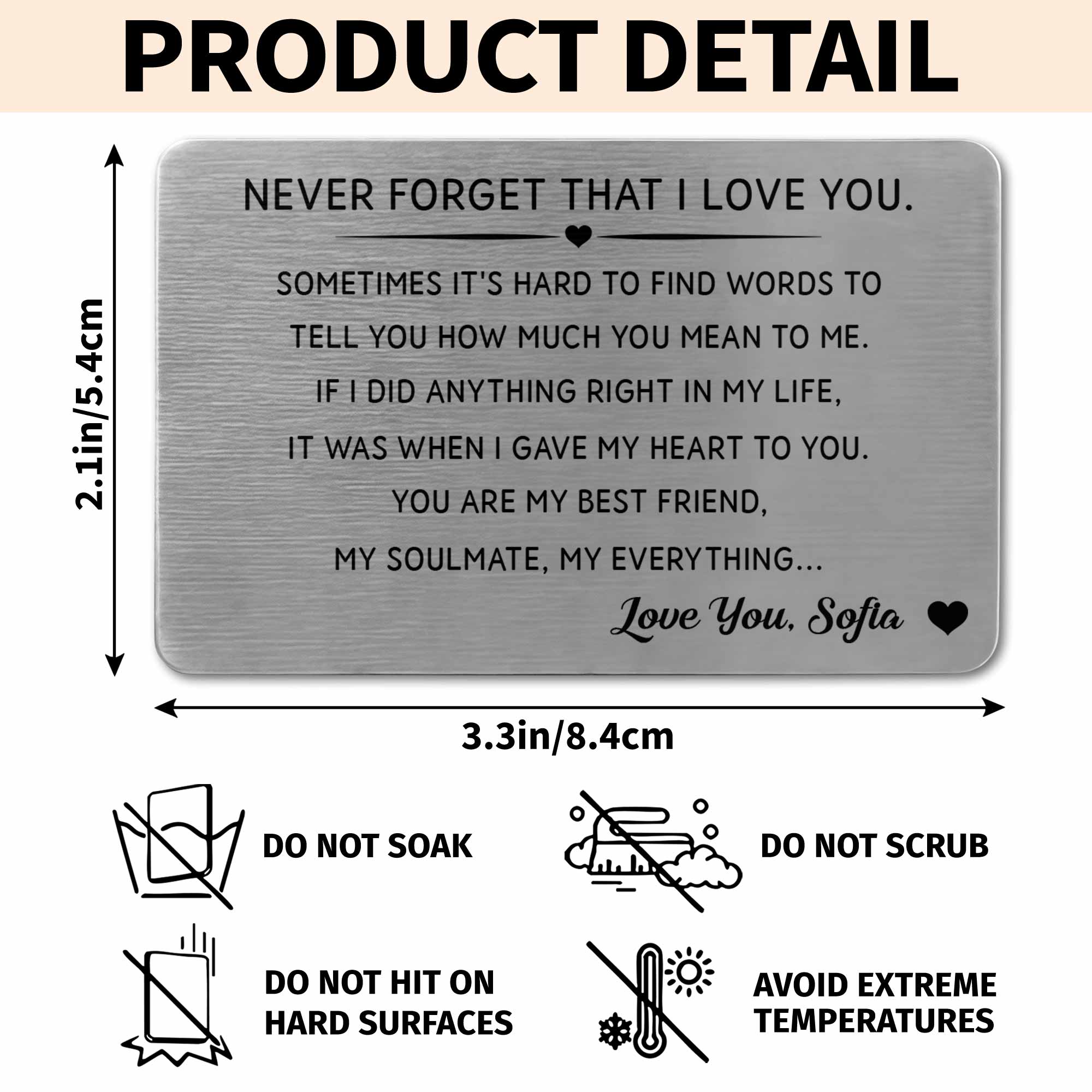 Personalized Aluminum Wallet Card Custom Love Message Gift for Couples