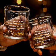 Load image into Gallery viewer, Personalized Custom Whiskey Glass Gift for Husband Anniversary
