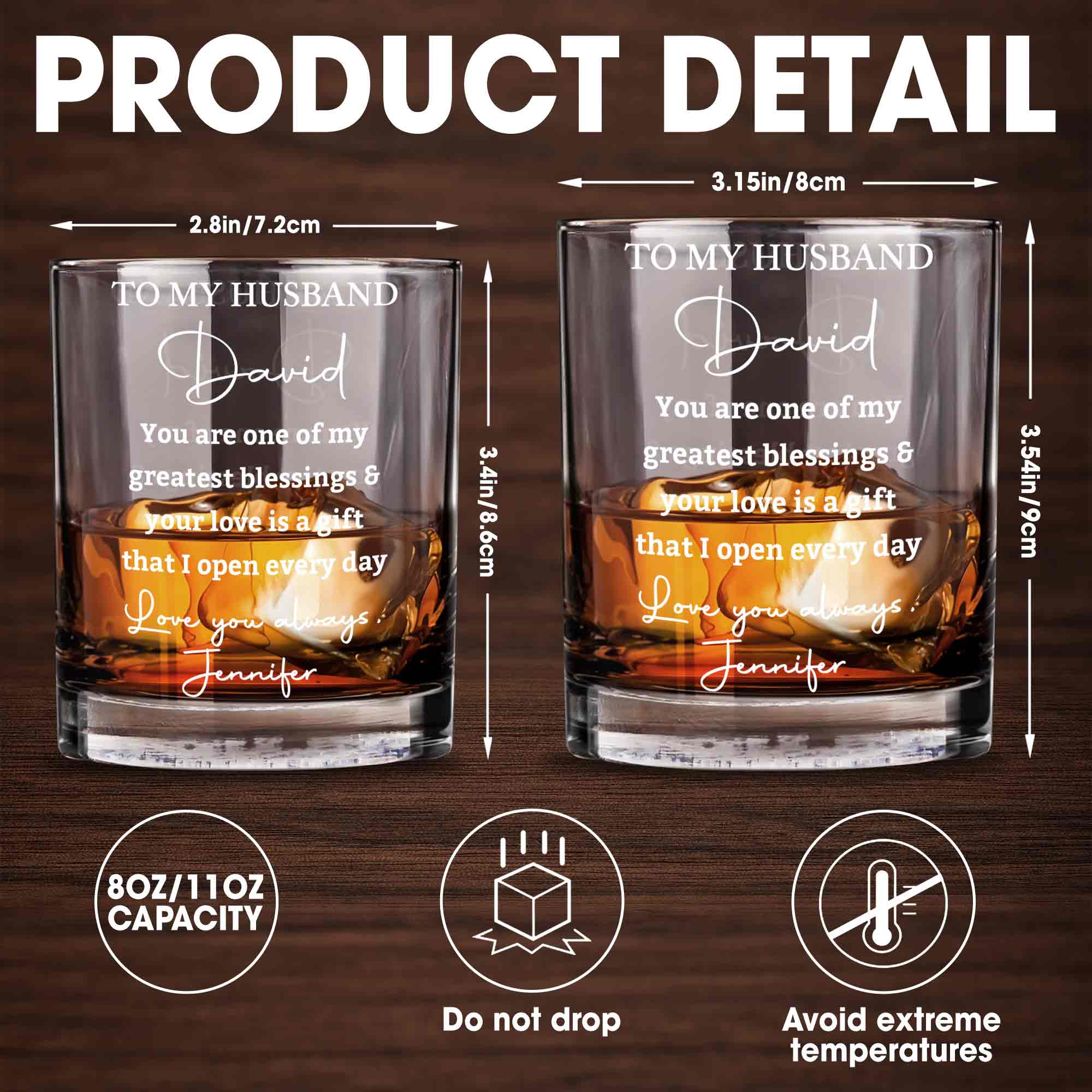 Personalized Custom Whiskey Glass Gift for Husband Anniversary