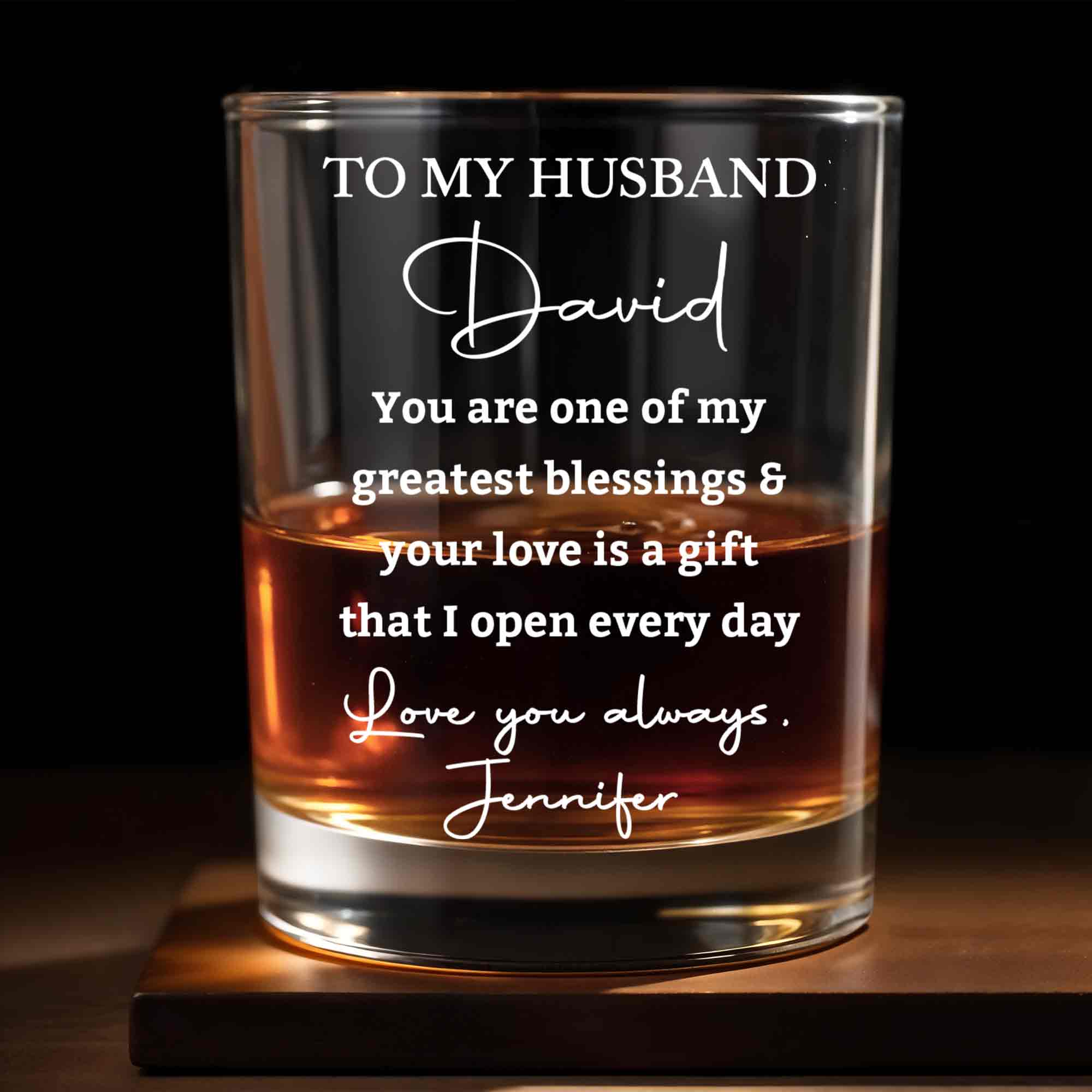 Personalized Custom Whiskey Glass Gift for Husband Anniversary