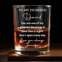 Load image into Gallery viewer, Personalized Custom Whiskey Glass Gift for Husband Anniversary
