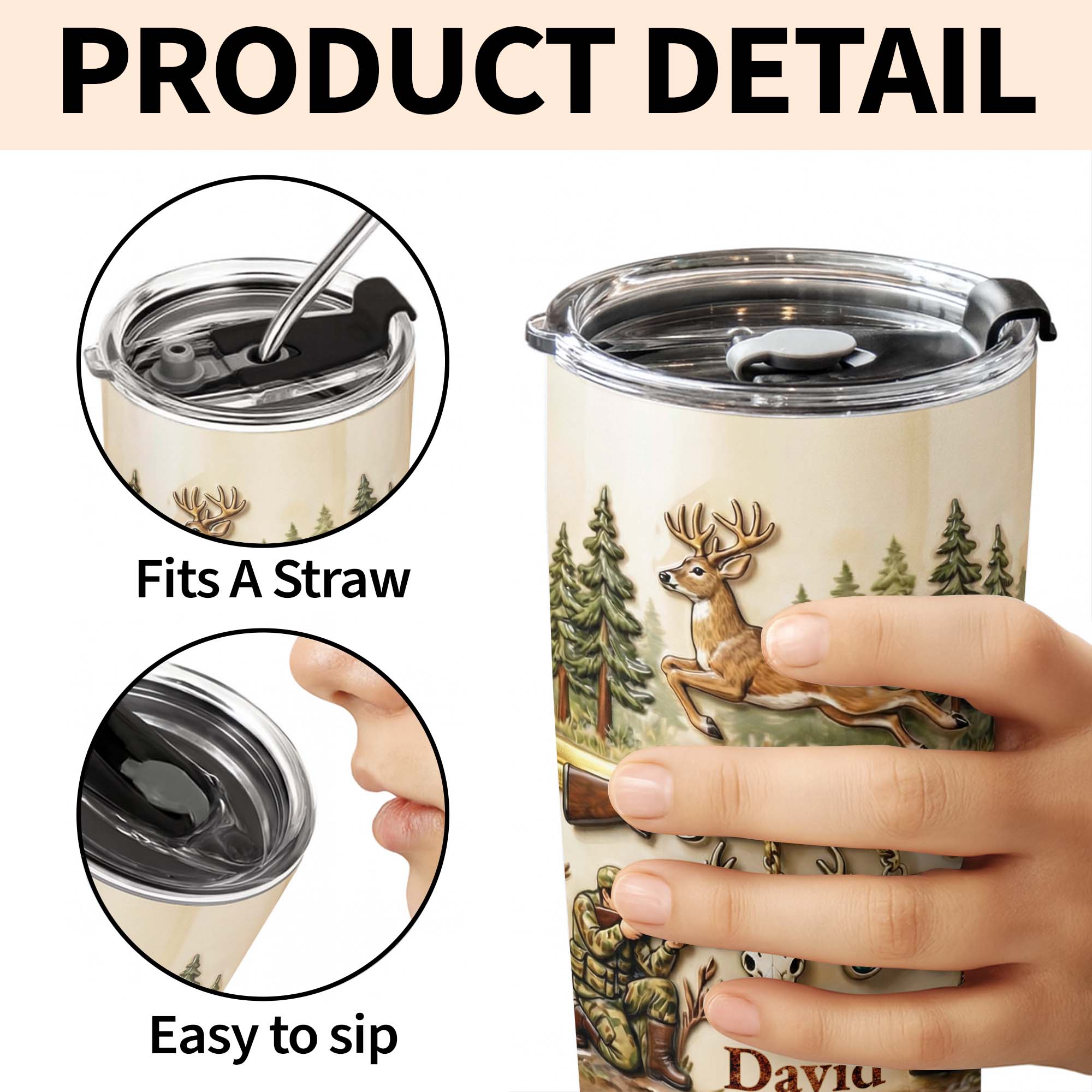 Personalized Hunting Tumbler Custom Name Gift for Dad 20oz