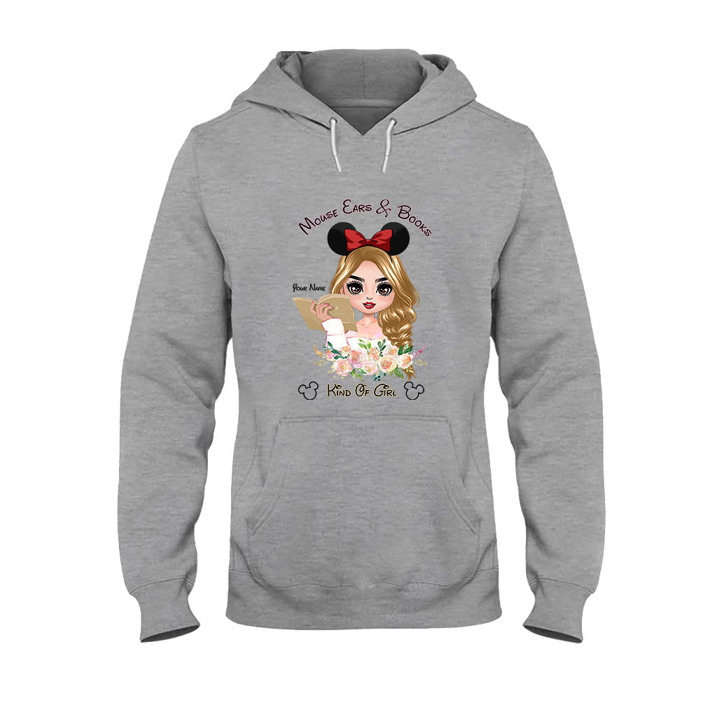 Personalized Mouse Ears & Books T-Shirt for Girls - Custom Name Gift