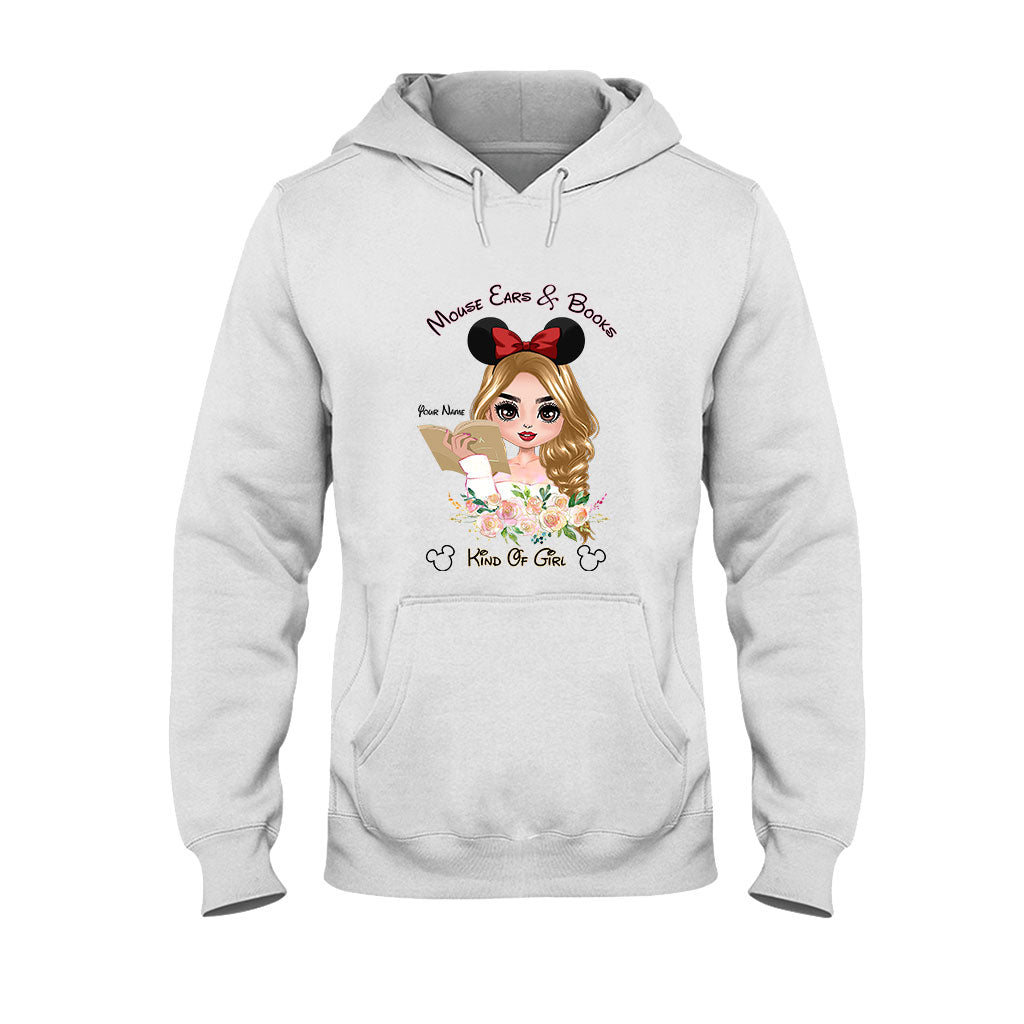 Personalized Mouse Ears & Books T-Shirt for Girls - Custom Name Gift