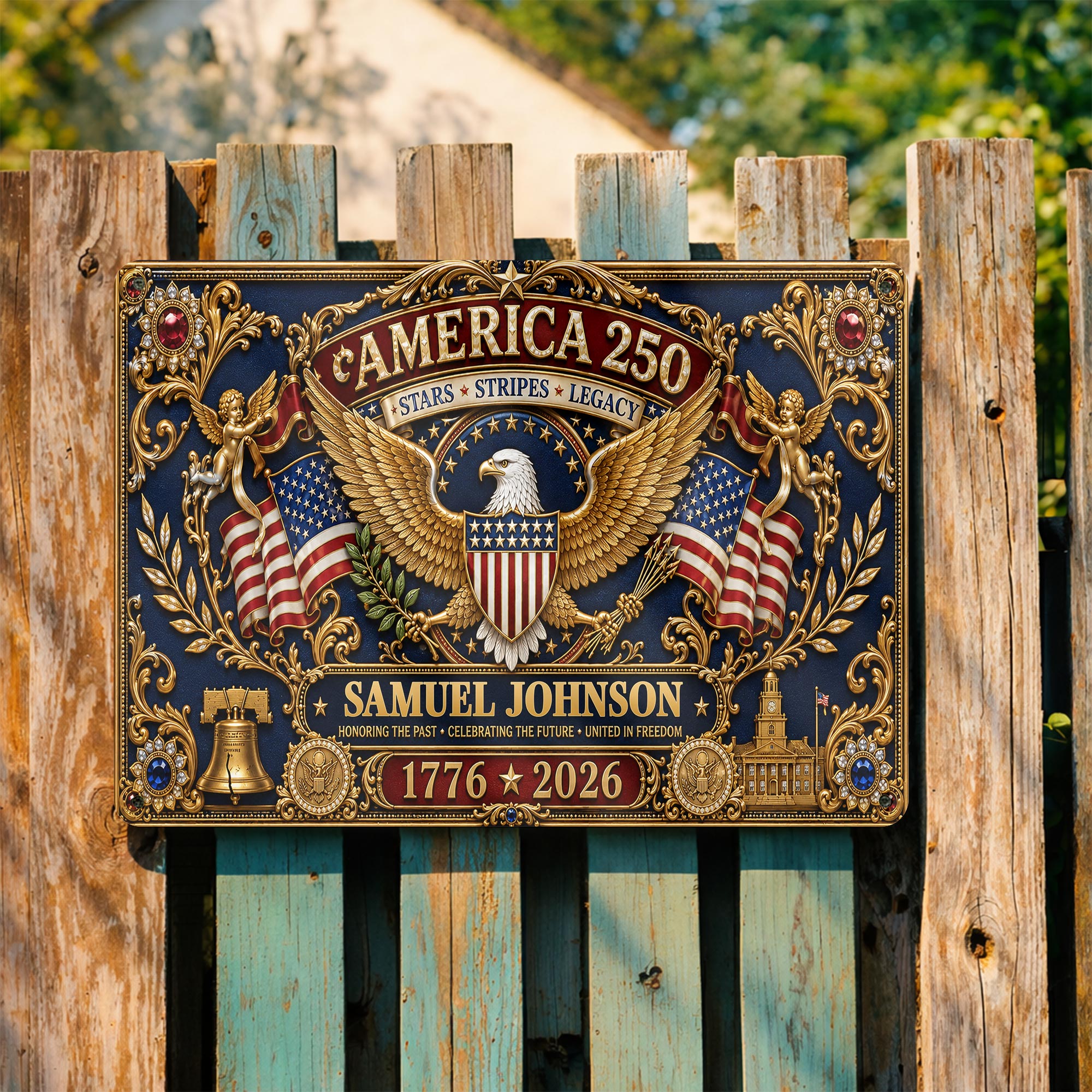 Personalized Metal Sign USA Eagle Liberty Bell Custom Gift