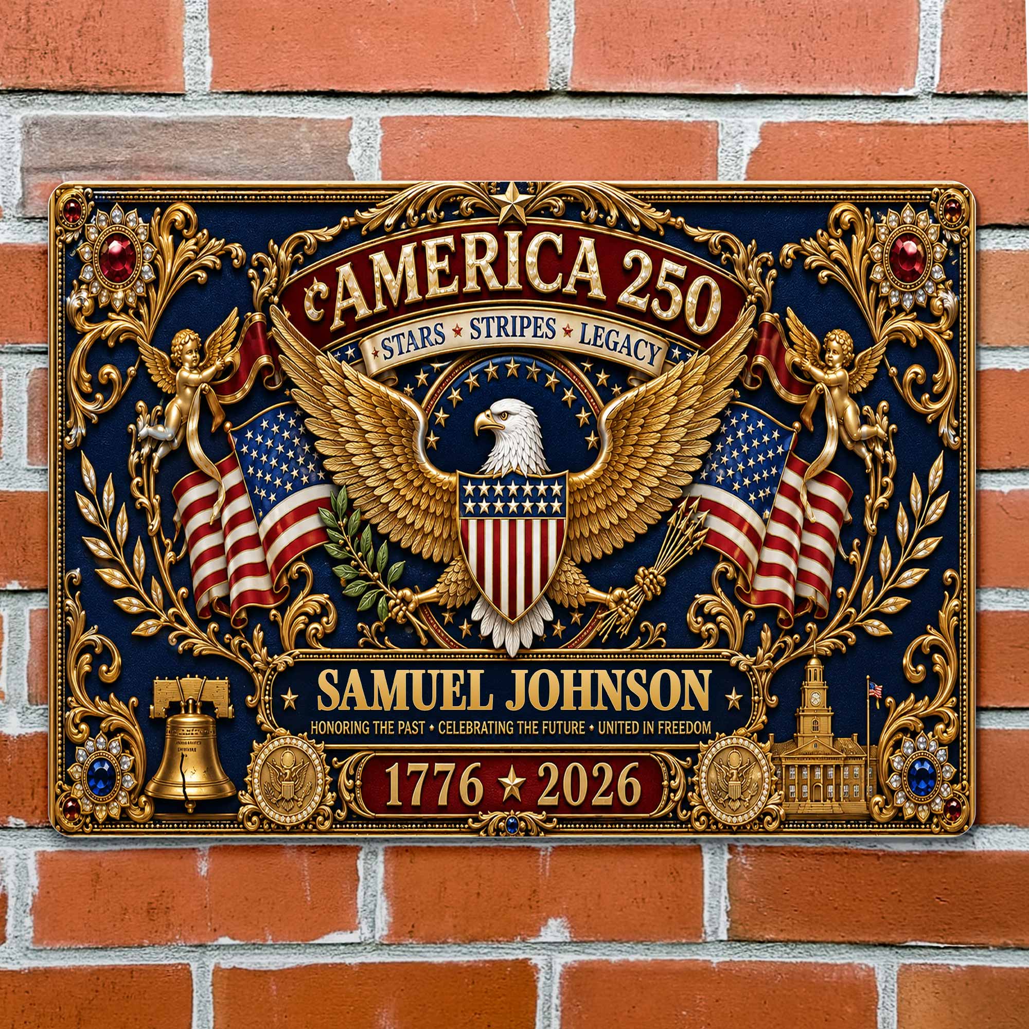 Personalized Metal Sign USA Eagle Liberty Bell Custom Gift