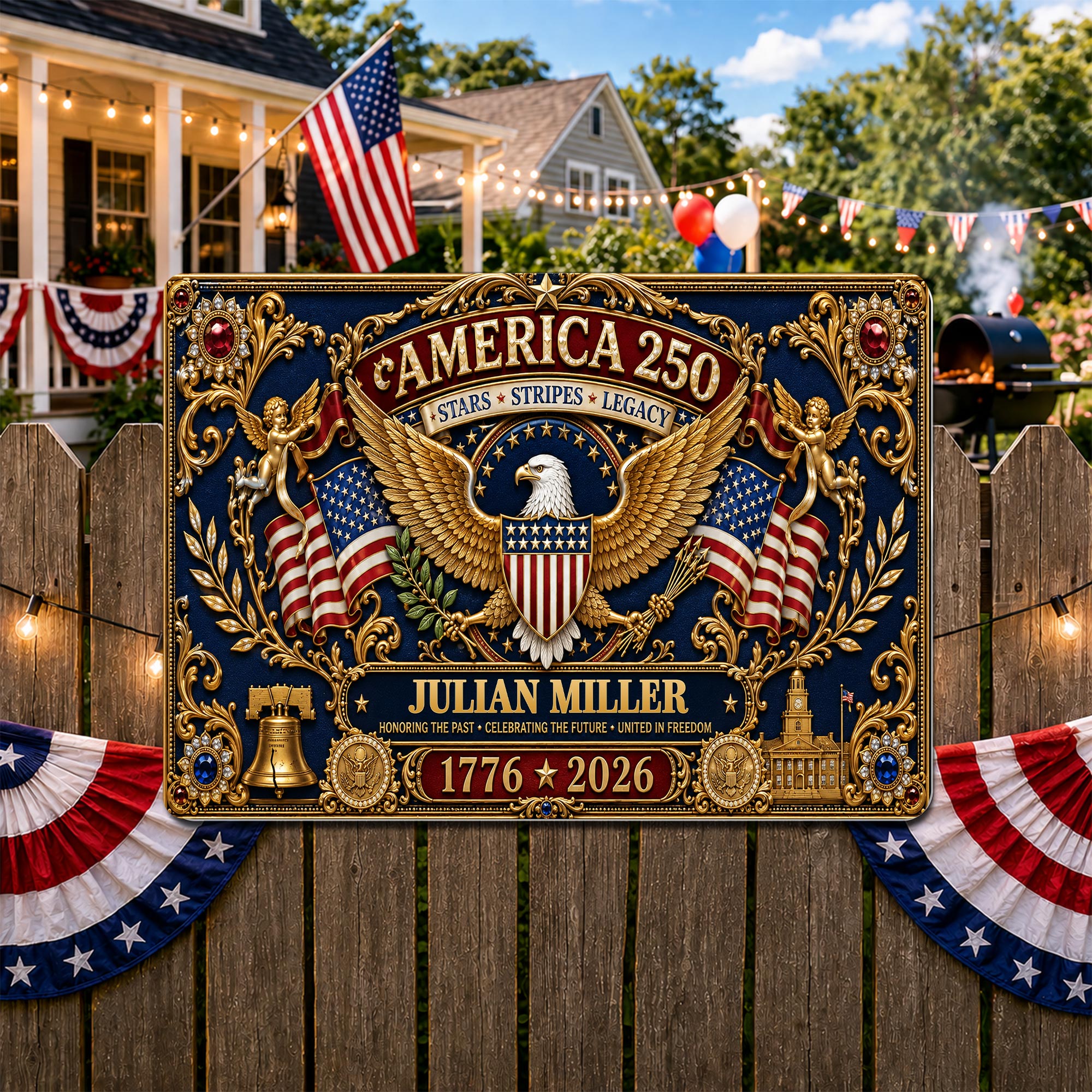 Personalized Metal Sign USA Eagle Liberty Bell Custom Gift