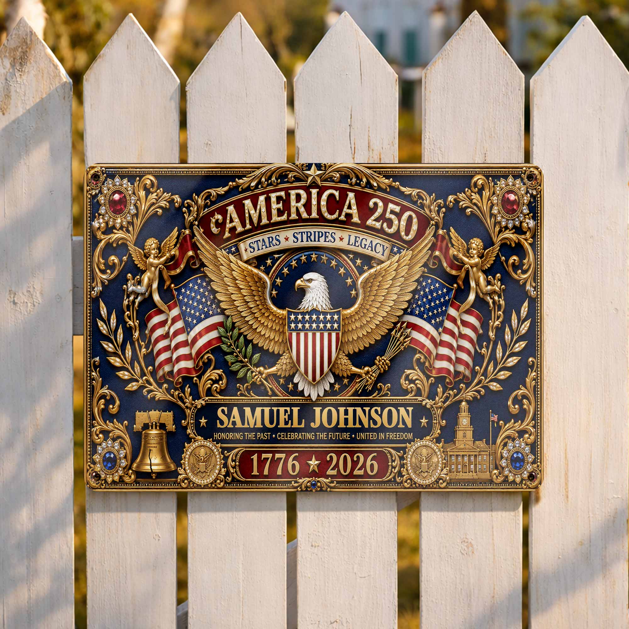 Personalized Metal Sign USA Eagle Liberty Bell Custom Gift
