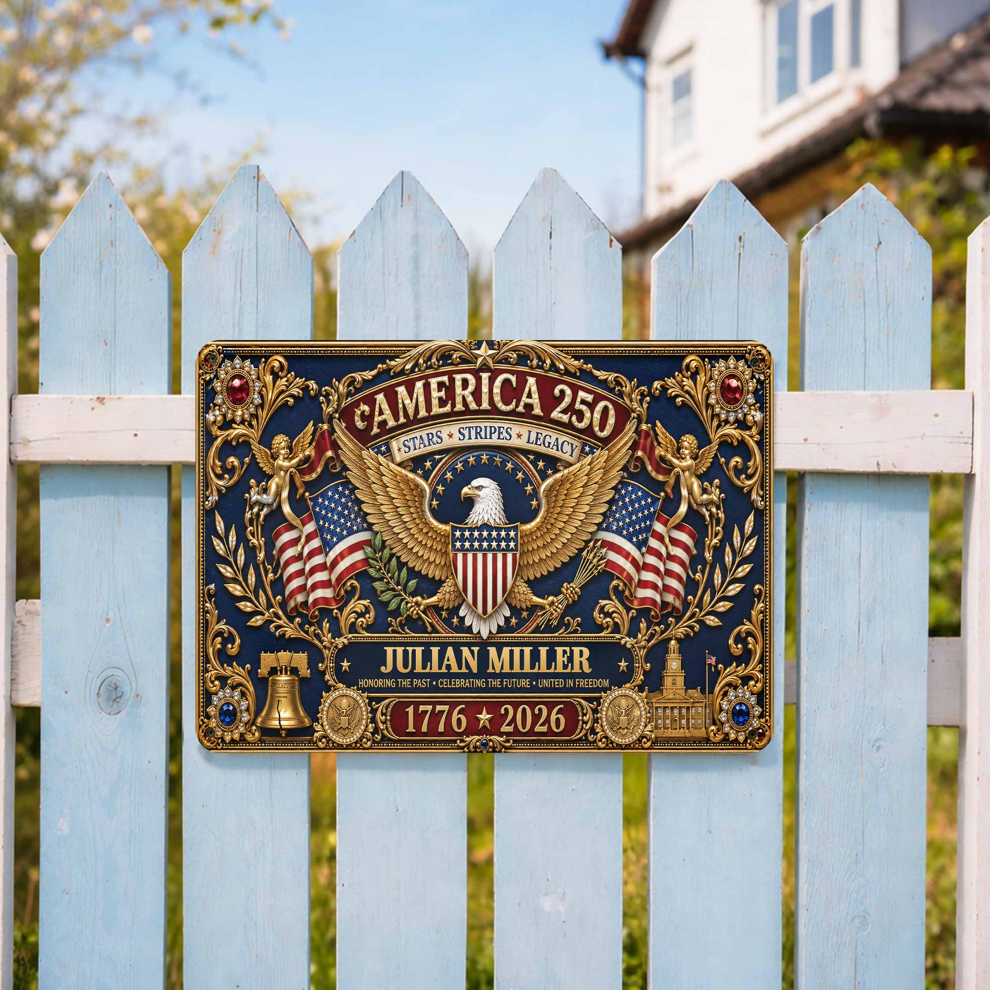 Personalized Metal Sign USA Eagle Liberty Bell Custom Gift