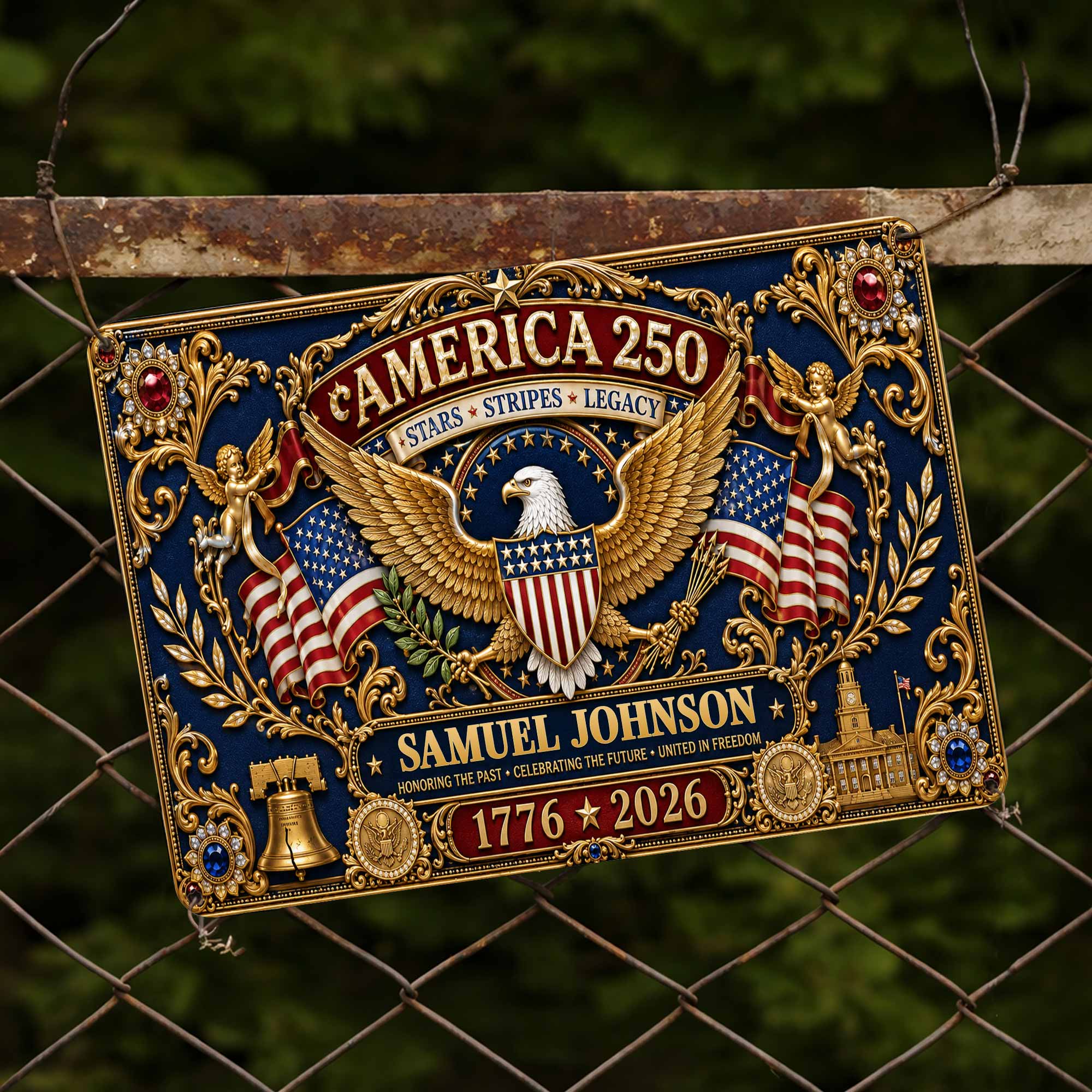 Personalized Metal Sign USA Eagle Liberty Bell Custom Gift
