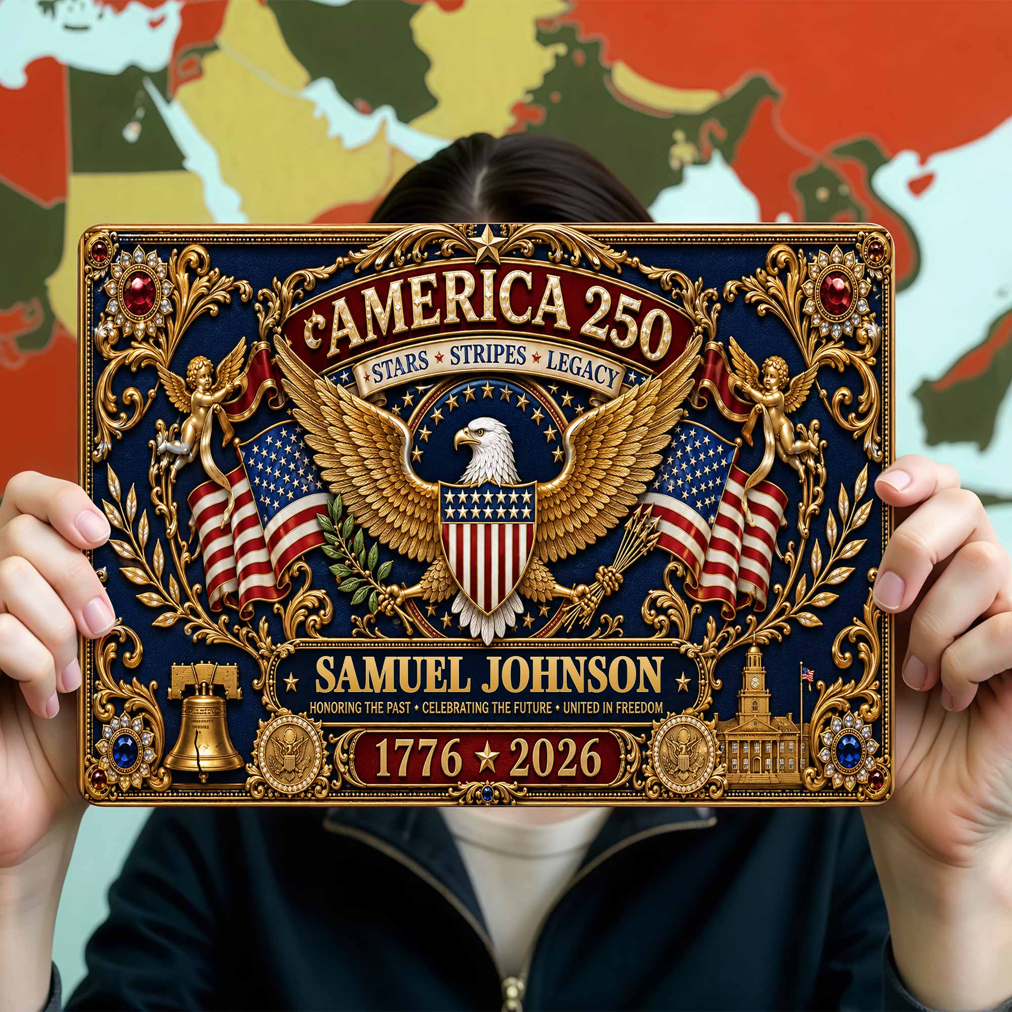 Personalized Metal Sign USA Eagle Liberty Bell Custom Gift