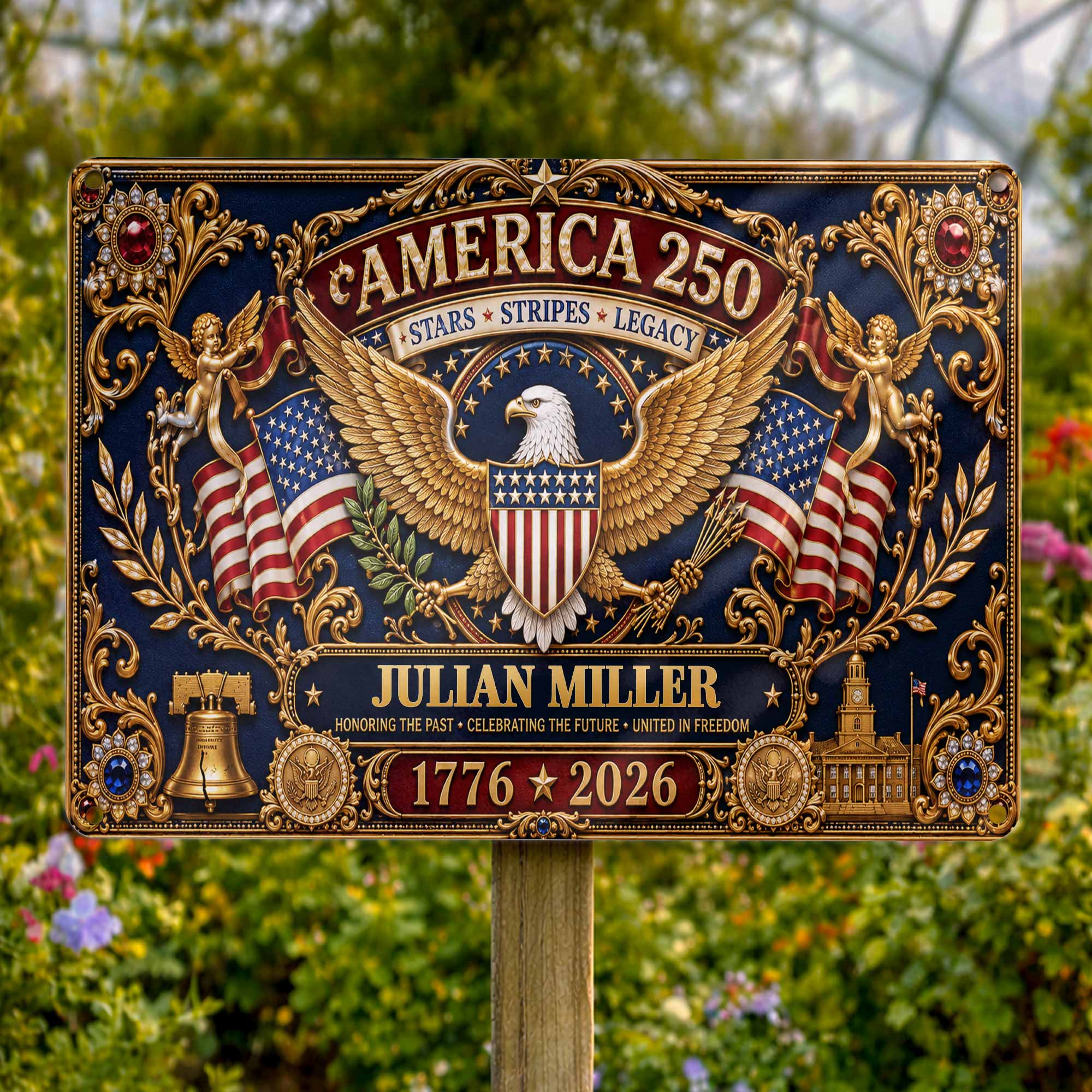 Personalized Metal Sign USA Eagle Liberty Bell Custom Gift