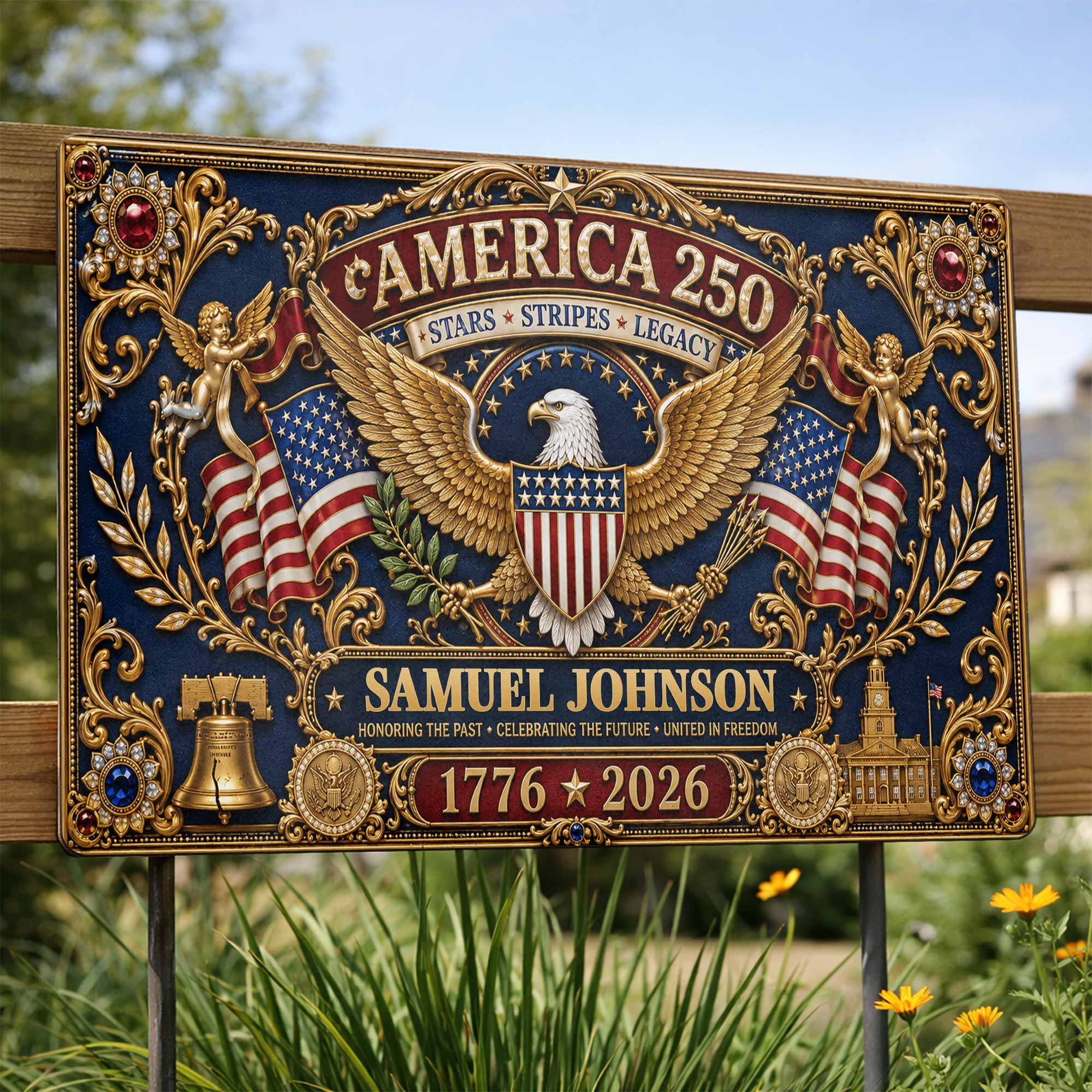 Personalized Metal Sign USA Eagle Liberty Bell Custom Gift