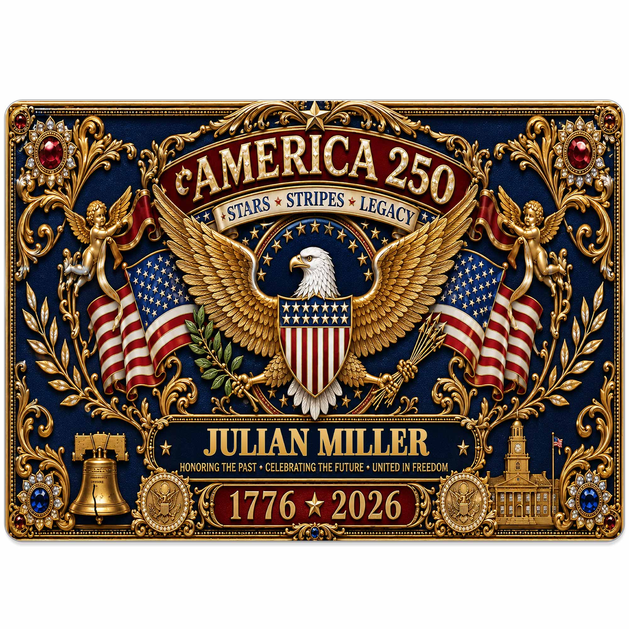 Personalized Metal Sign USA Eagle Liberty Bell Custom Gift
