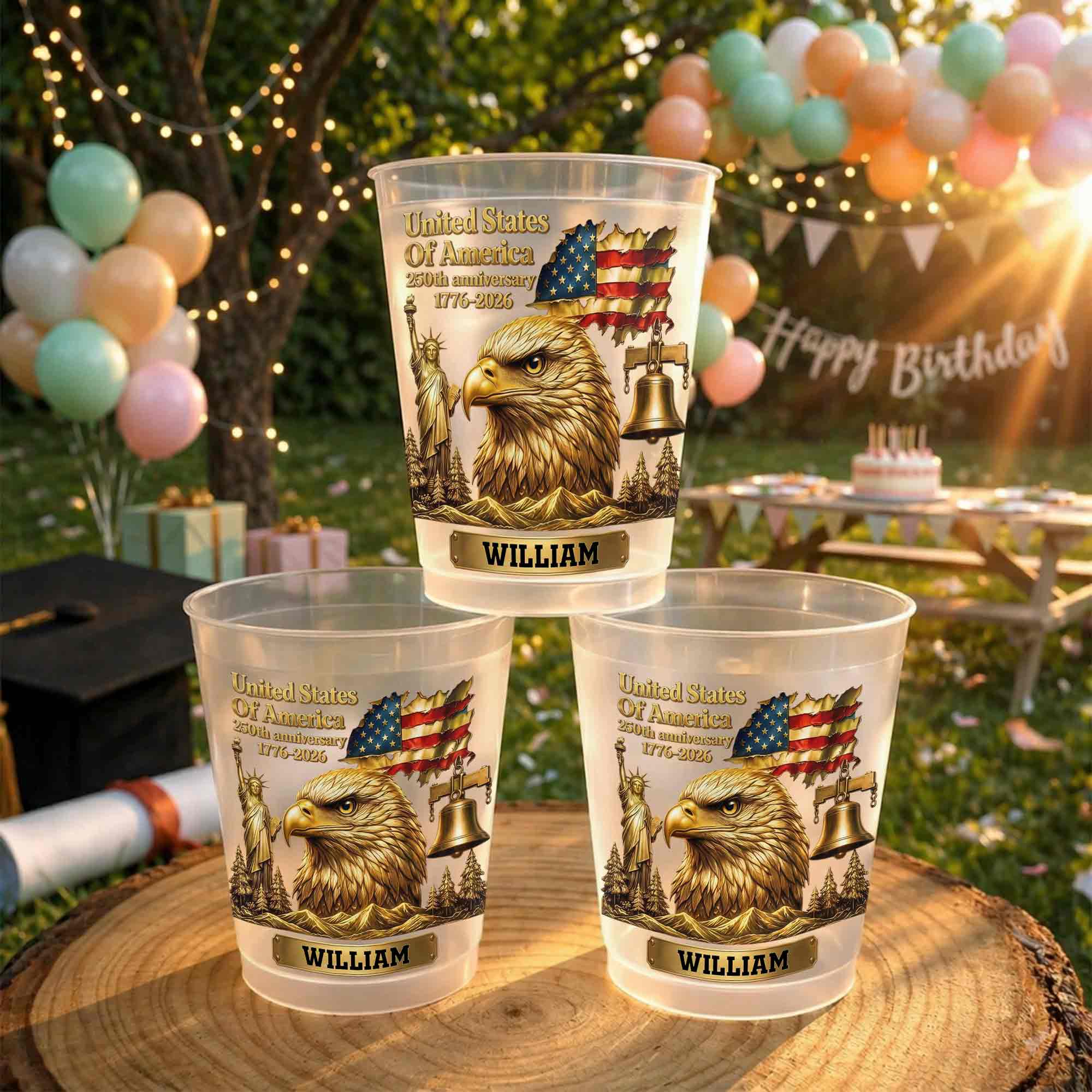 Personalized Frosted Cups USA Flag Custom Name Gift Idea