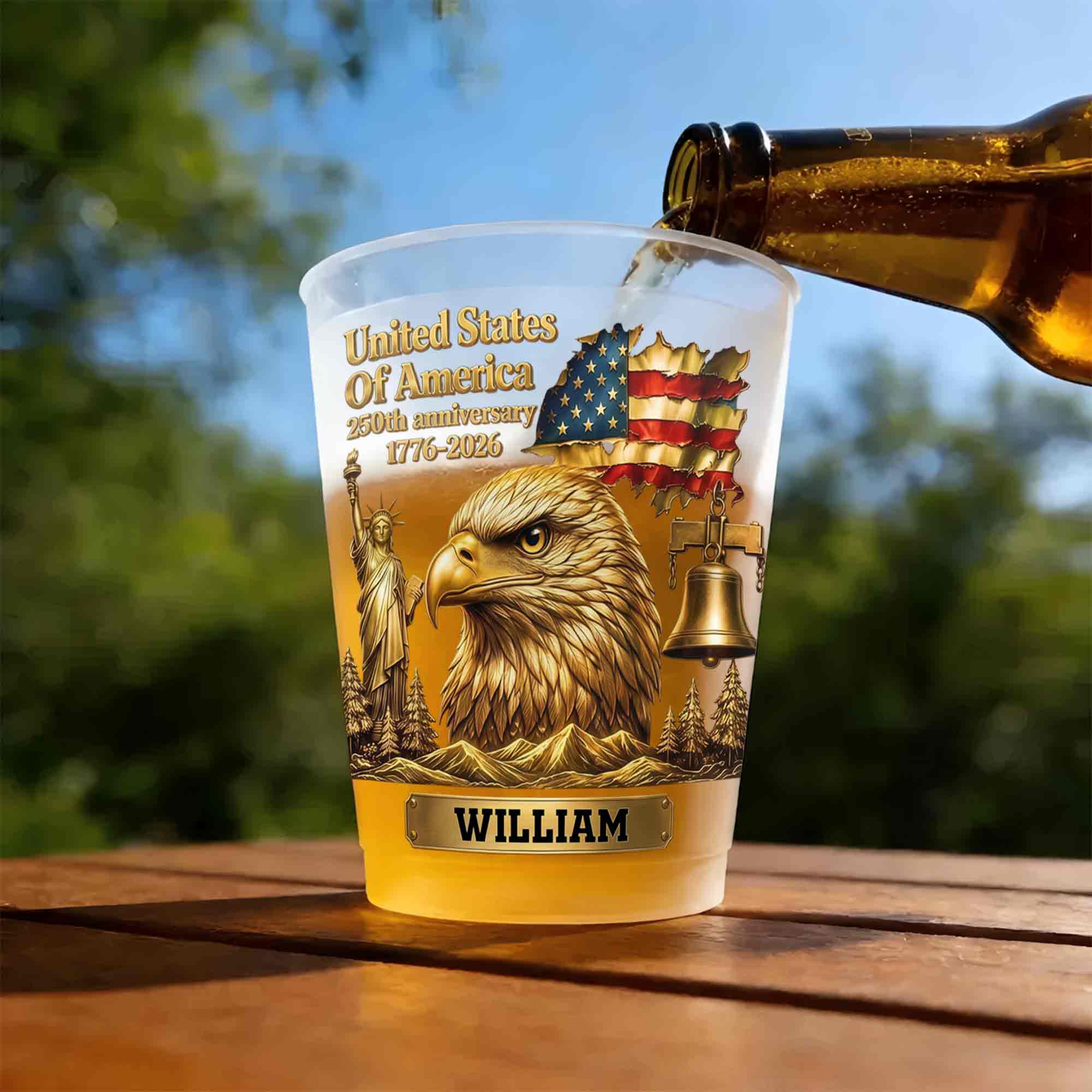 Personalized Frosted Cups USA Flag Custom Name Gift Idea