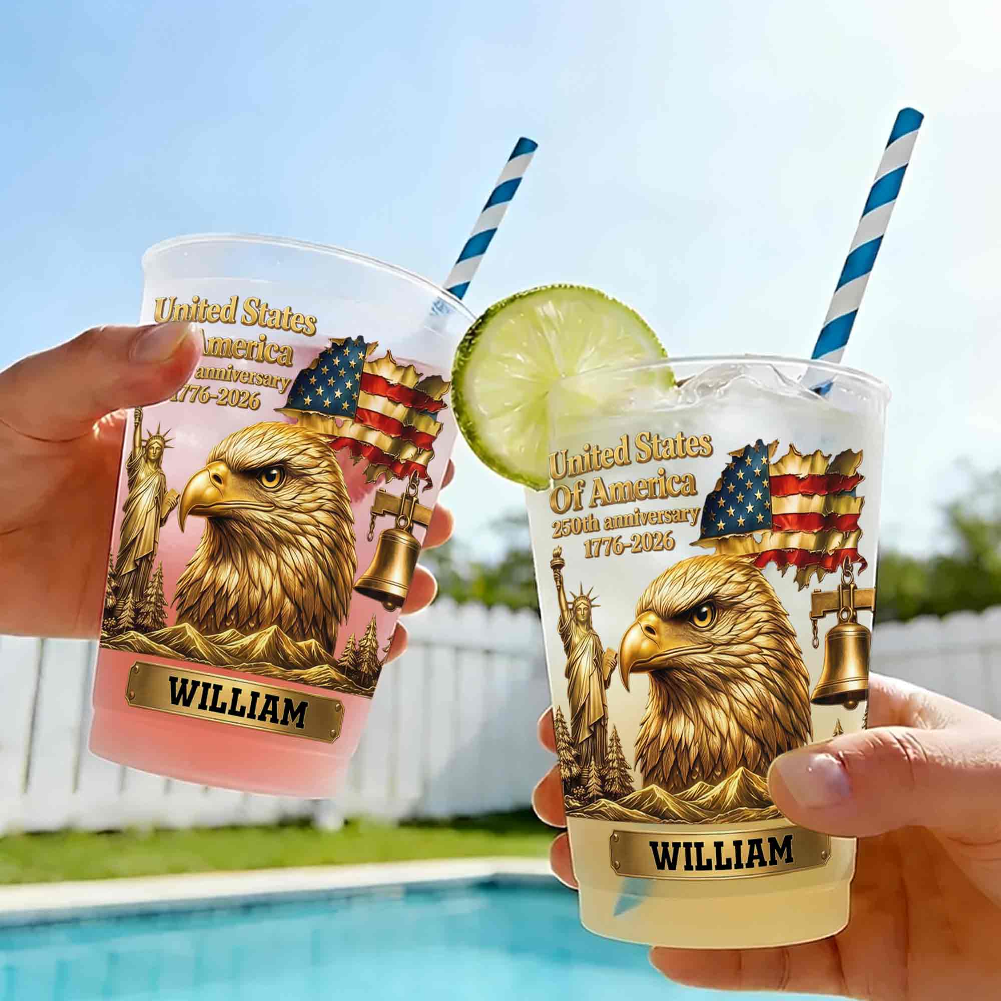 Personalized Frosted Cups USA Flag Custom Name Gift Idea