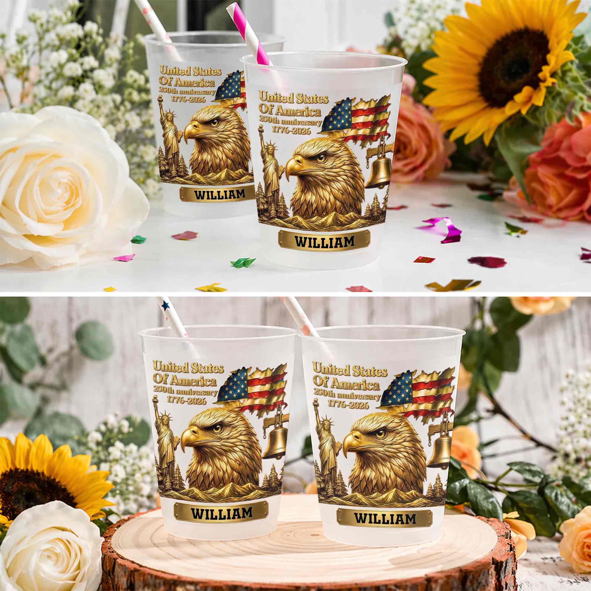 Personalized Frosted Cups USA Flag Custom Name Gift Idea