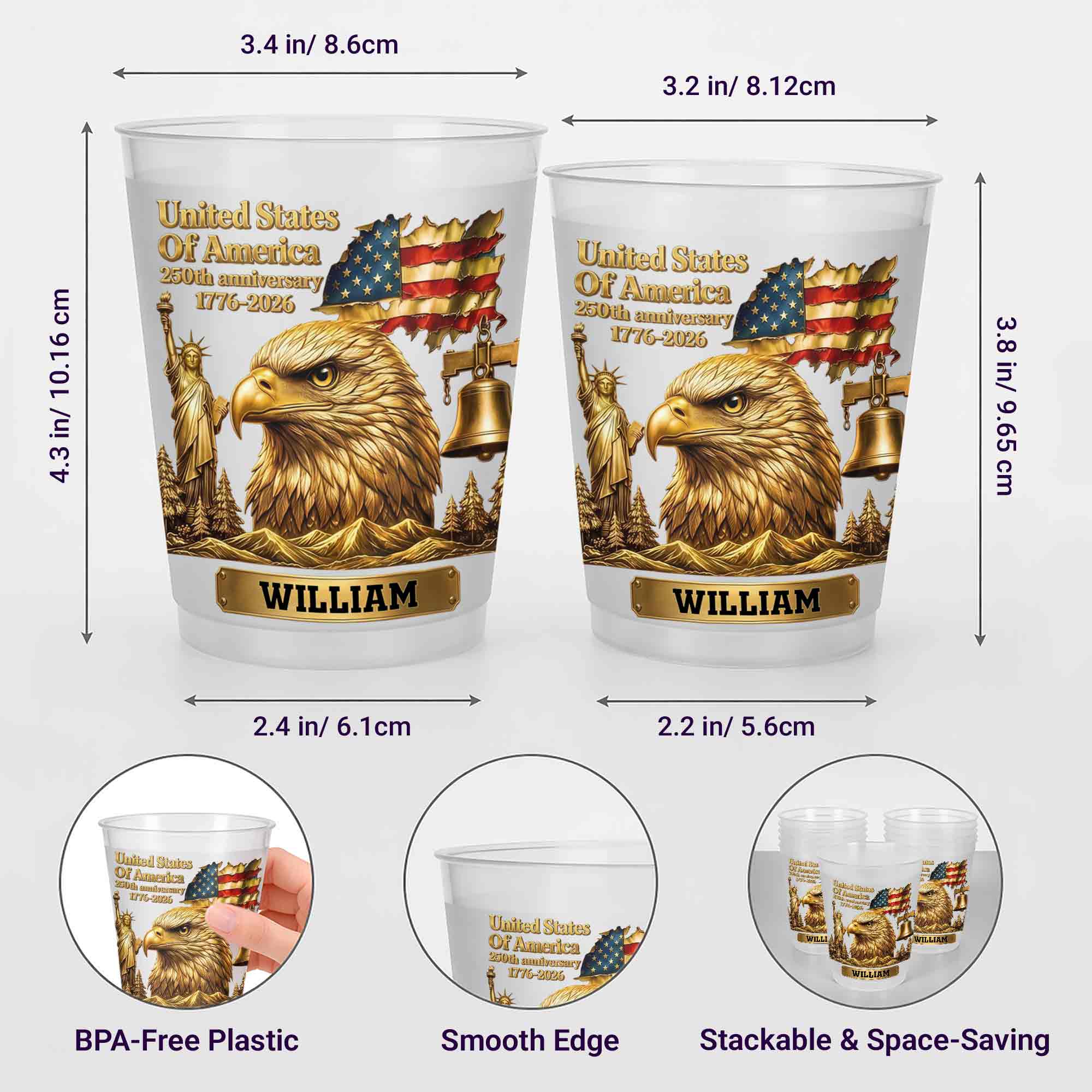 Personalized Frosted Cups USA Flag Custom Name Gift Idea