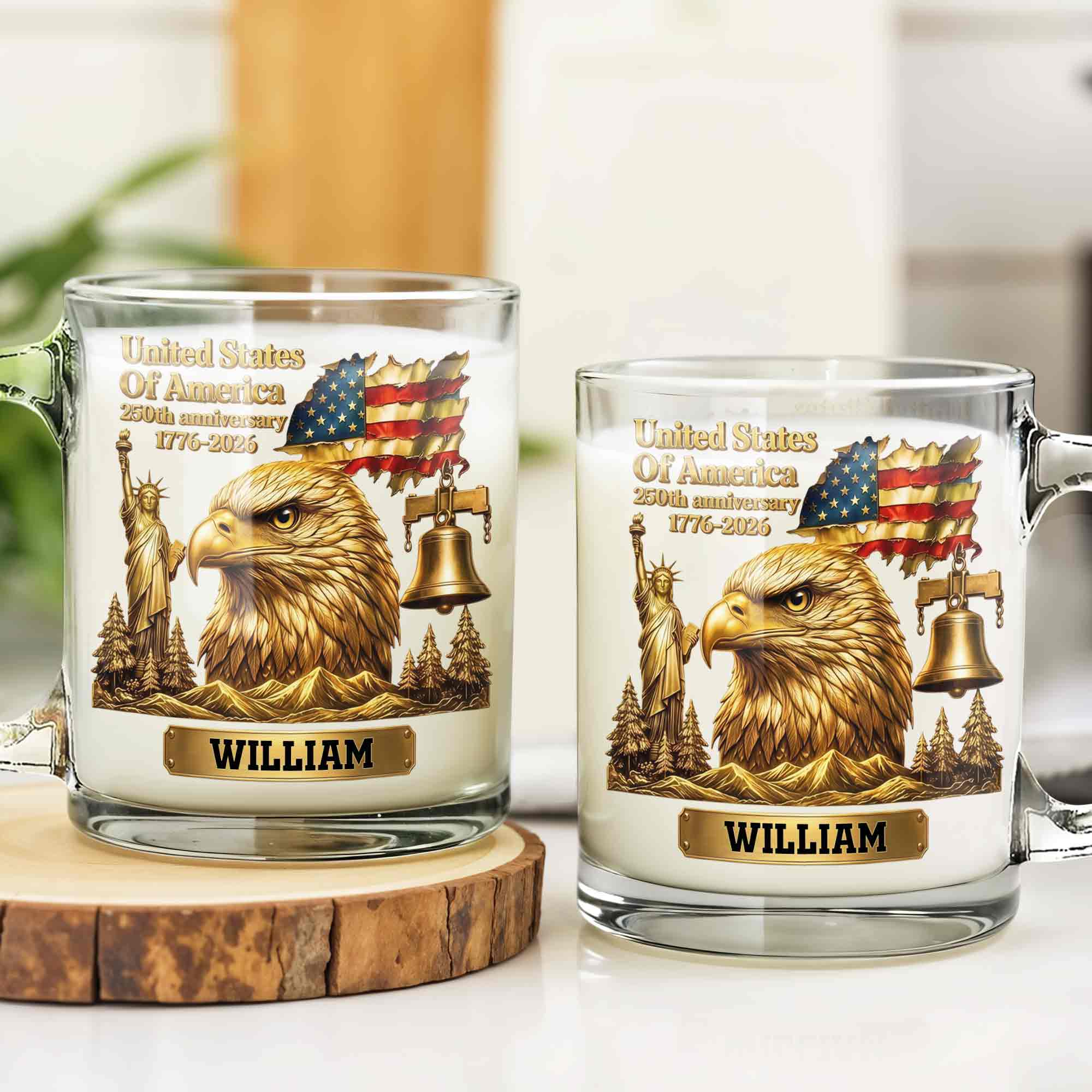 Personalized 250th Anniversary Glass Mug Custom Name Gift for Dad