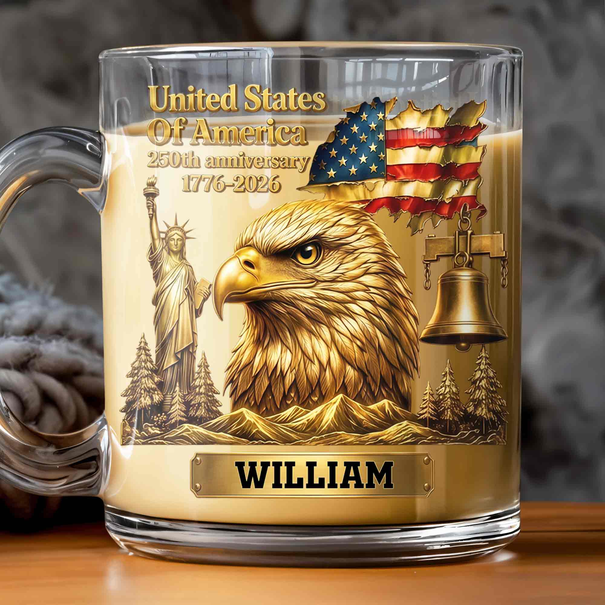 Personalized 250th Anniversary Glass Mug Custom Name Gift for Dad