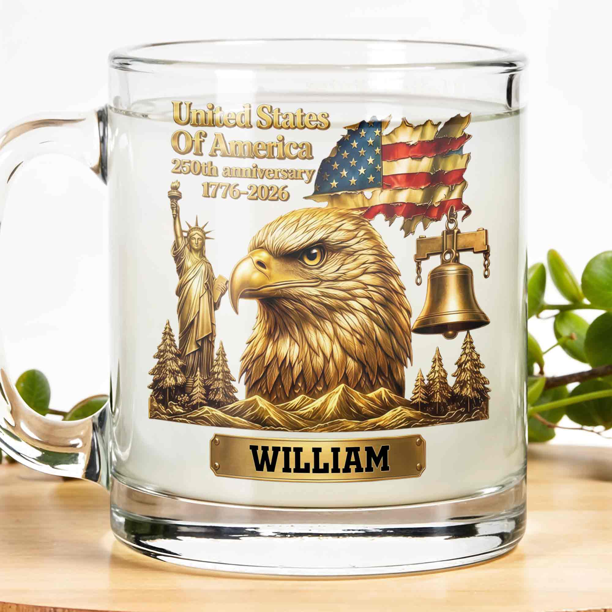 Personalized 250th Anniversary Glass Mug Custom Name Gift for Dad