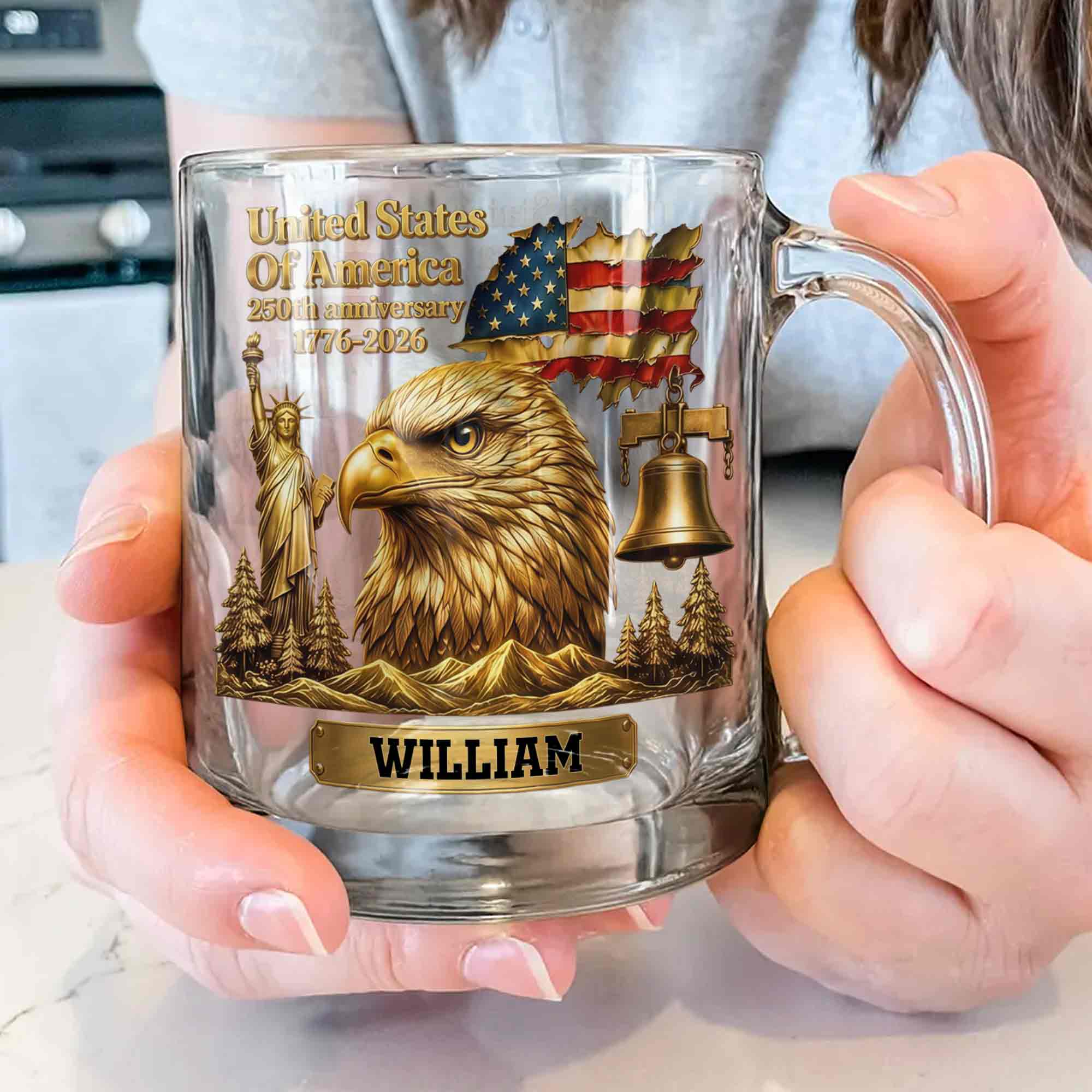 Personalized 250th Anniversary Glass Mug Custom Name Gift for Dad
