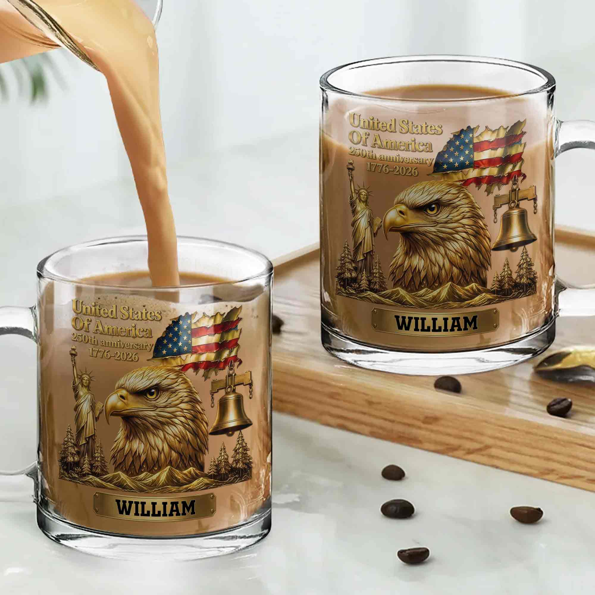 Personalized 250th Anniversary Glass Mug Custom Name Gift for Dad
