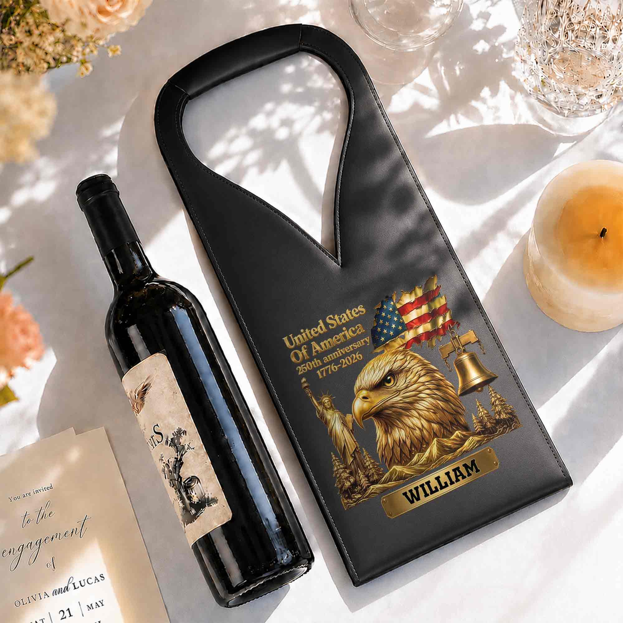 Personalized Leather Wine Bag Custom Name Gift for Dad 4th of July