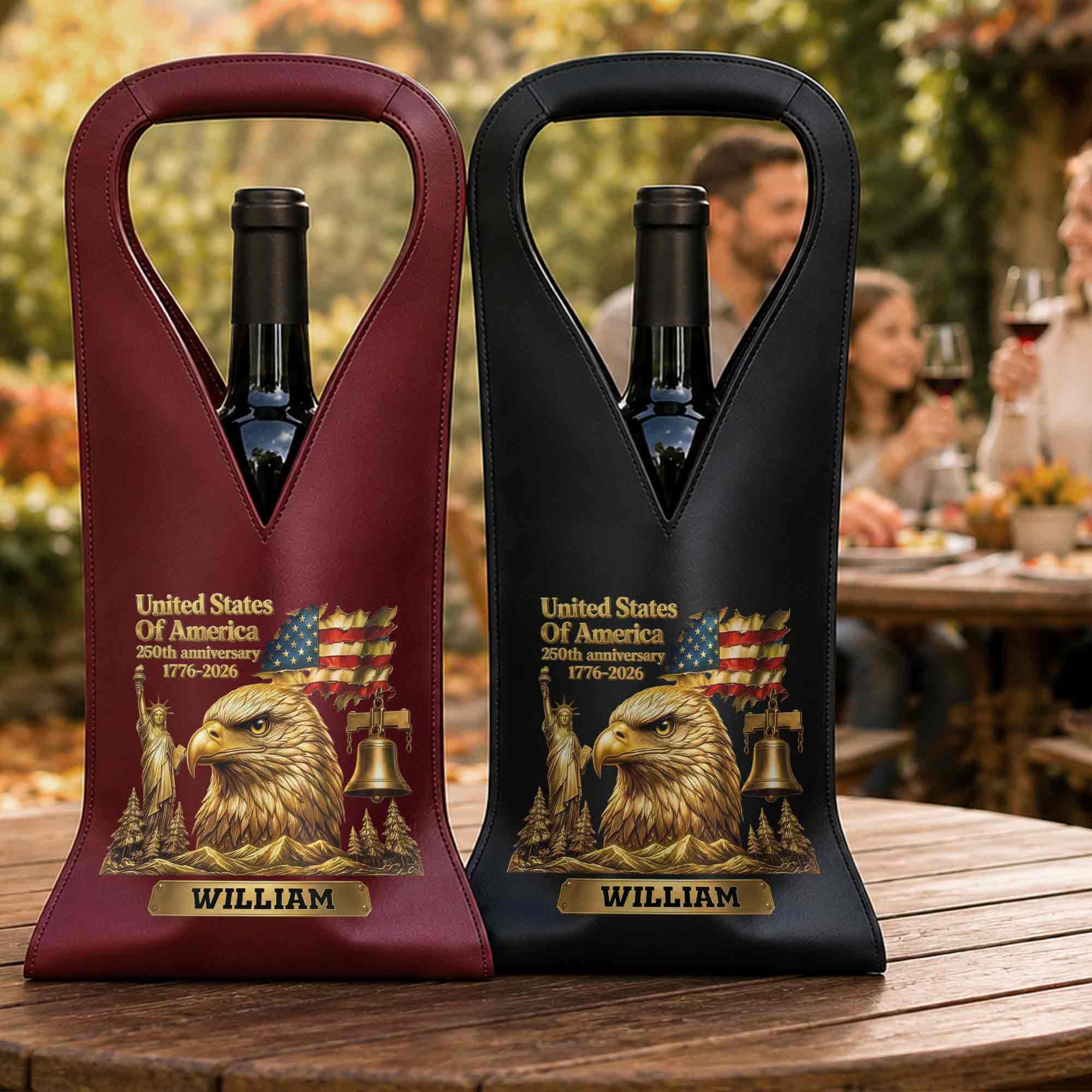 Personalized Leather Wine Bag Custom Name Gift for Dad 4th of July