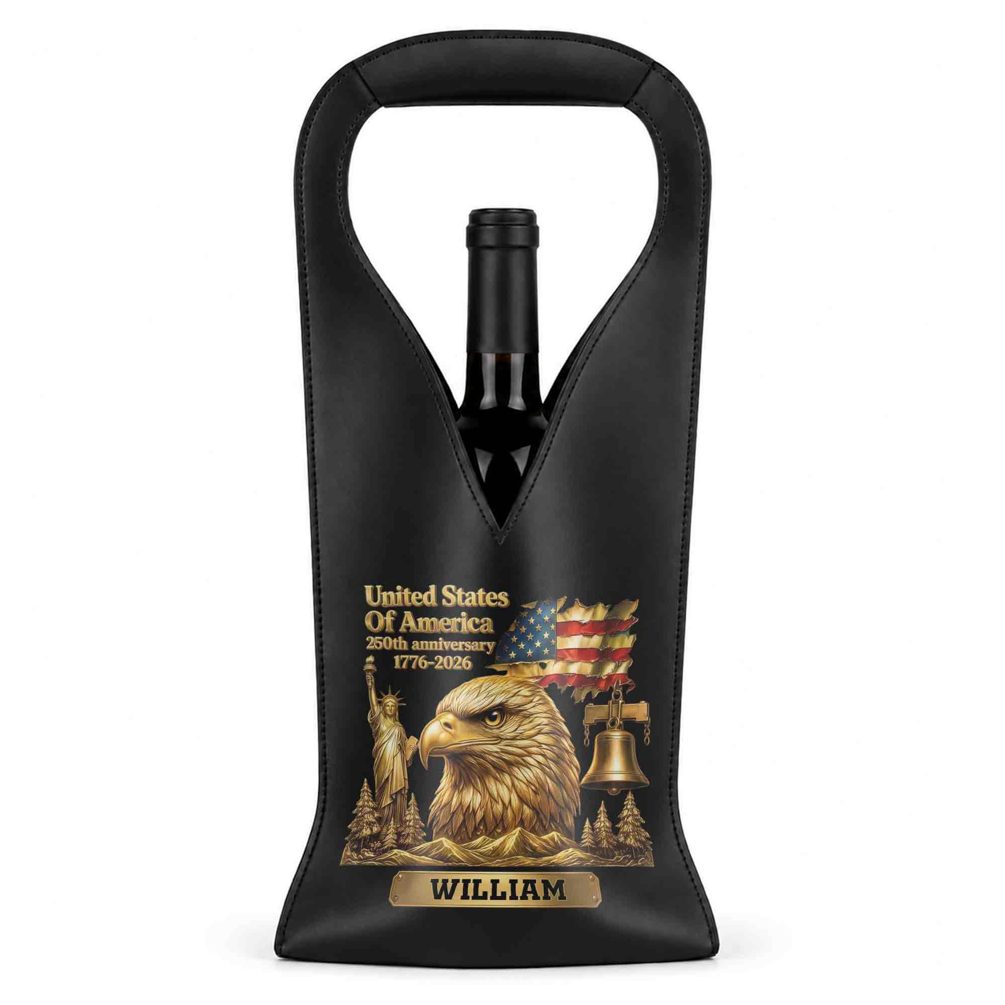 Personalized Leather Wine Bag Custom Name Gift for Dad 4th of July