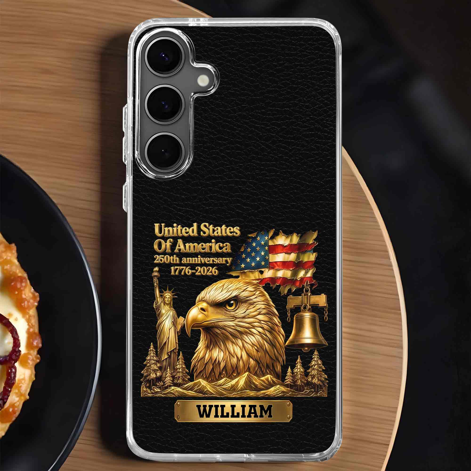 Personalized Clear Phone Case USA Eagle Custom Name Gift